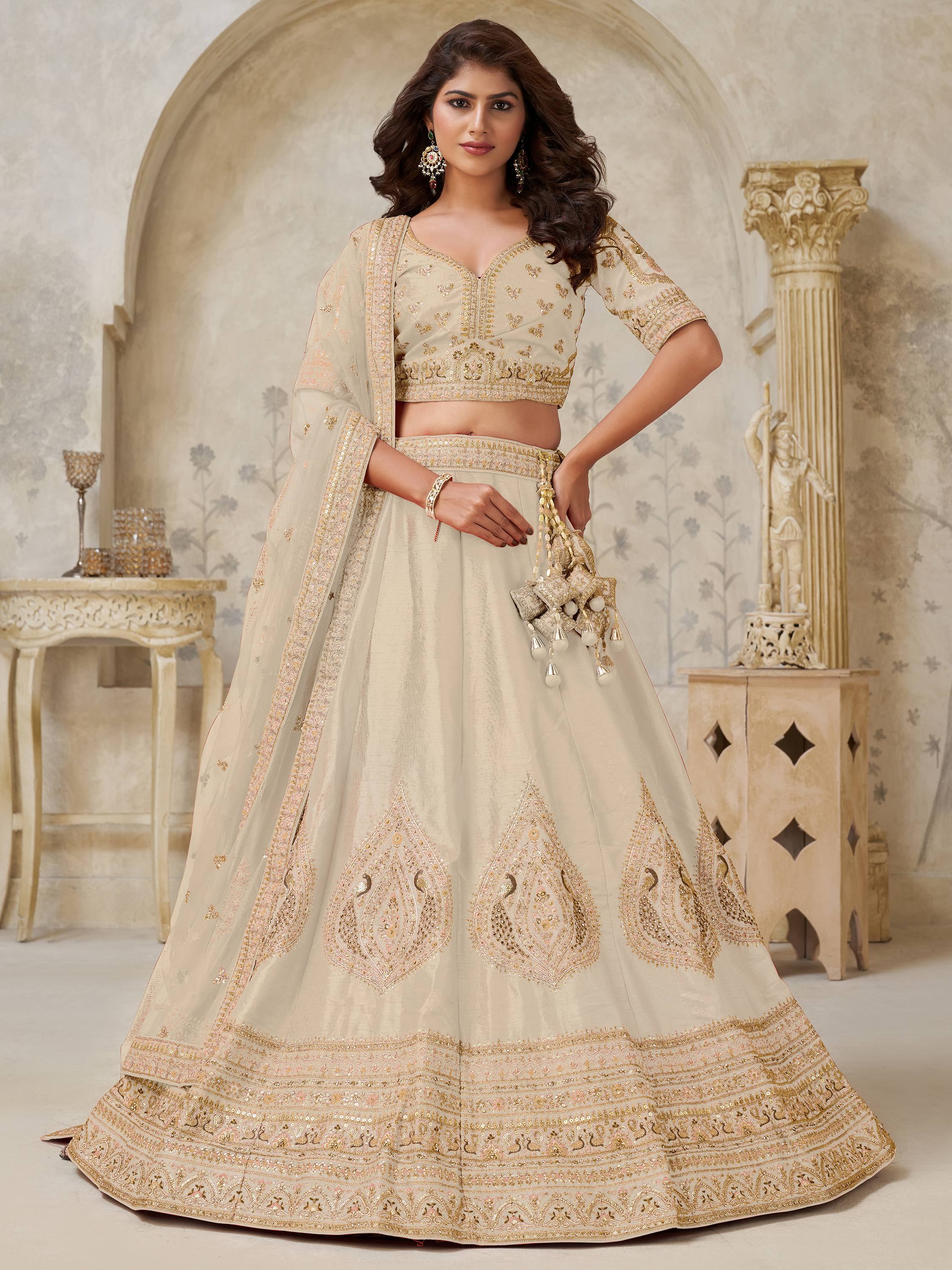 Beige Classy Dori Work Silk Wedding Wear Lehenga Choli With Dupatta for Women