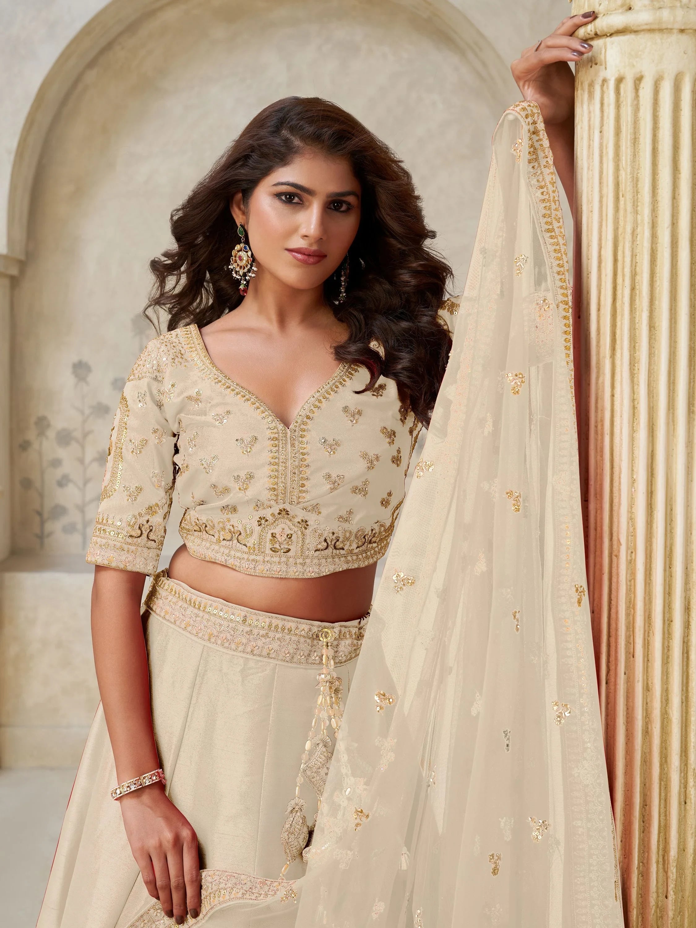 Beige Classy Dori Work Silk Wedding Wear Lehenga Choli With Dupatta for Women