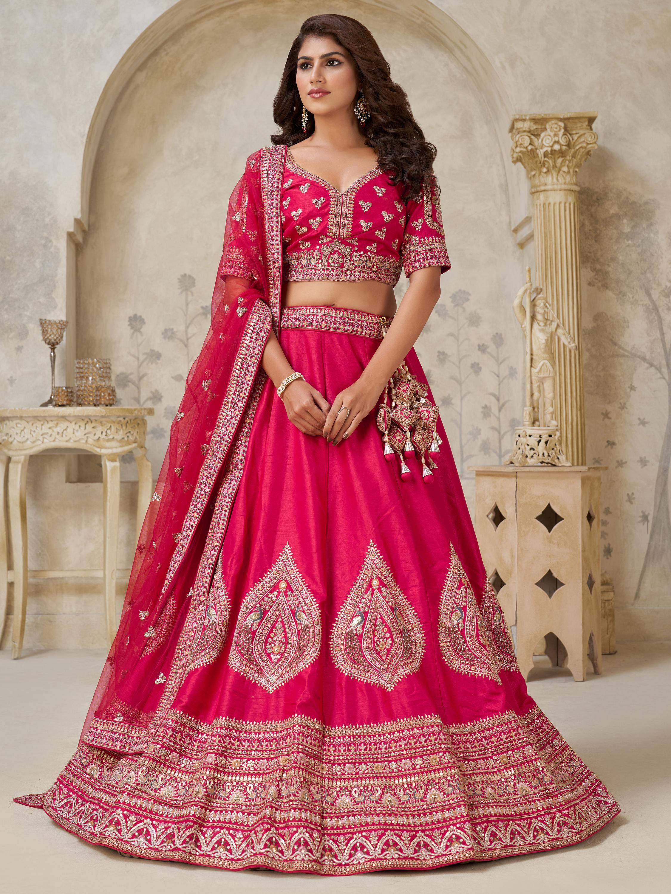 Pink Classy Dori Work Silk Wedding Wear Lehenga Choli With Dupatta for Women