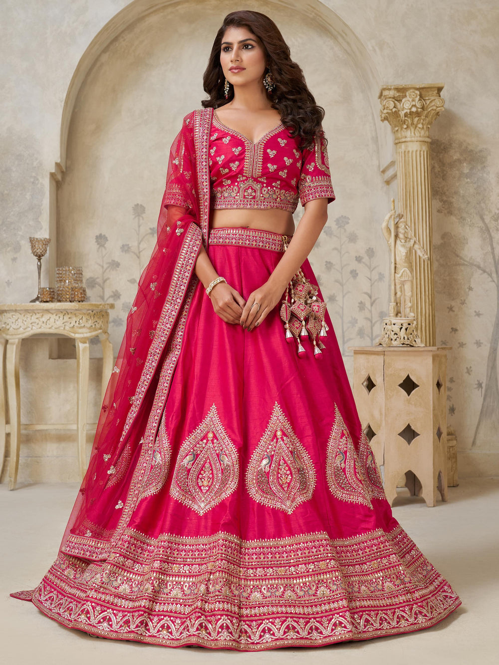 Pink Classy Dori Work Silk Wedding Wear Lehenga Choli With Dupatta for Women
