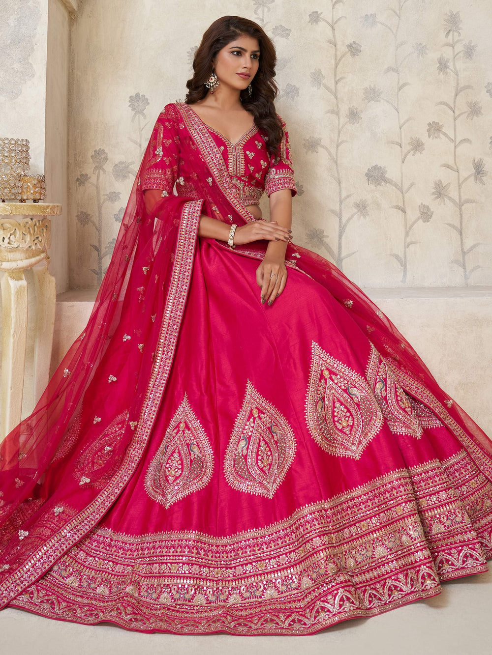 Pink Classy Dori Work Silk Wedding Wear Lehenga Choli With Dupatta for Women