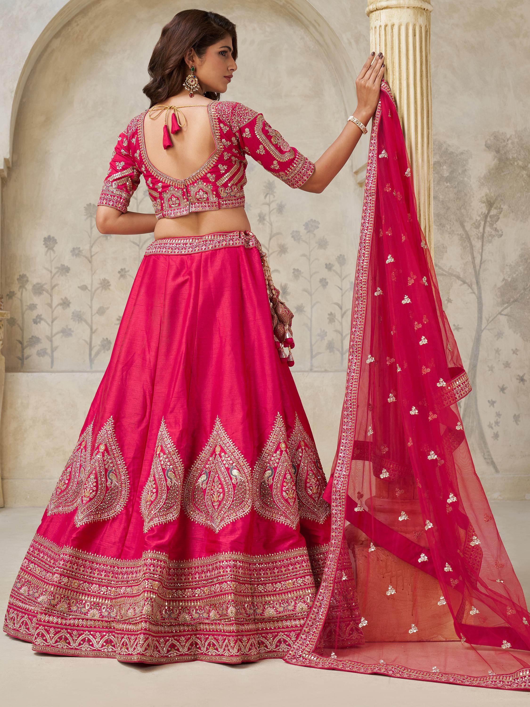 Pink Classy Dori Work Silk Wedding Wear Lehenga Choli With Dupatta for Women