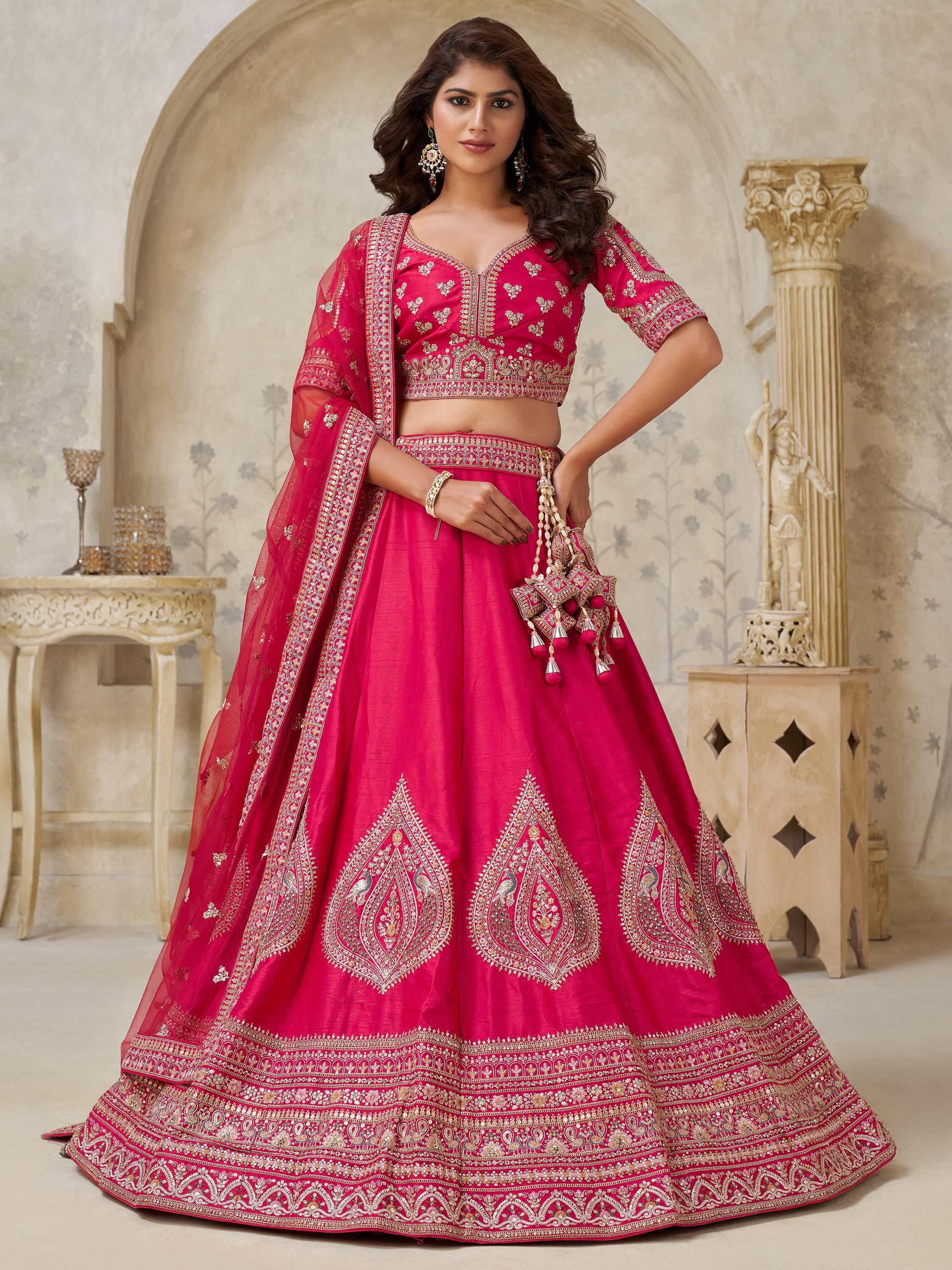 Pink Classy Dori Work Silk Wedding Wear Lehenga Choli With Dupatta for Women