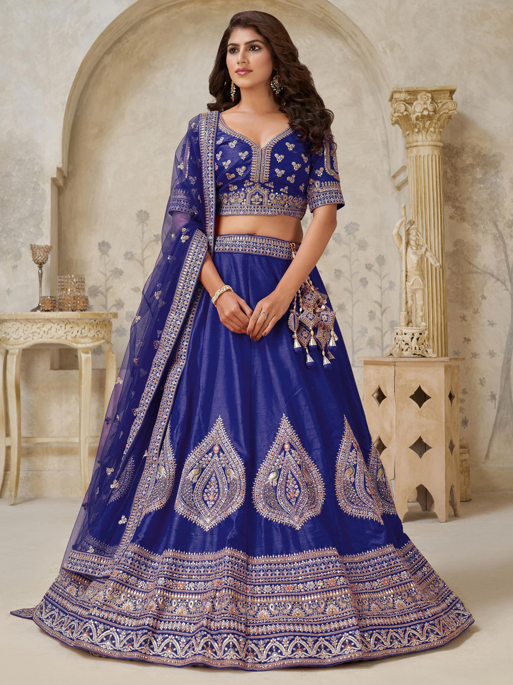 Royal Blue Classy Dori Work Silk Wedding Wear Lehenga Choli With Dupatta for Women