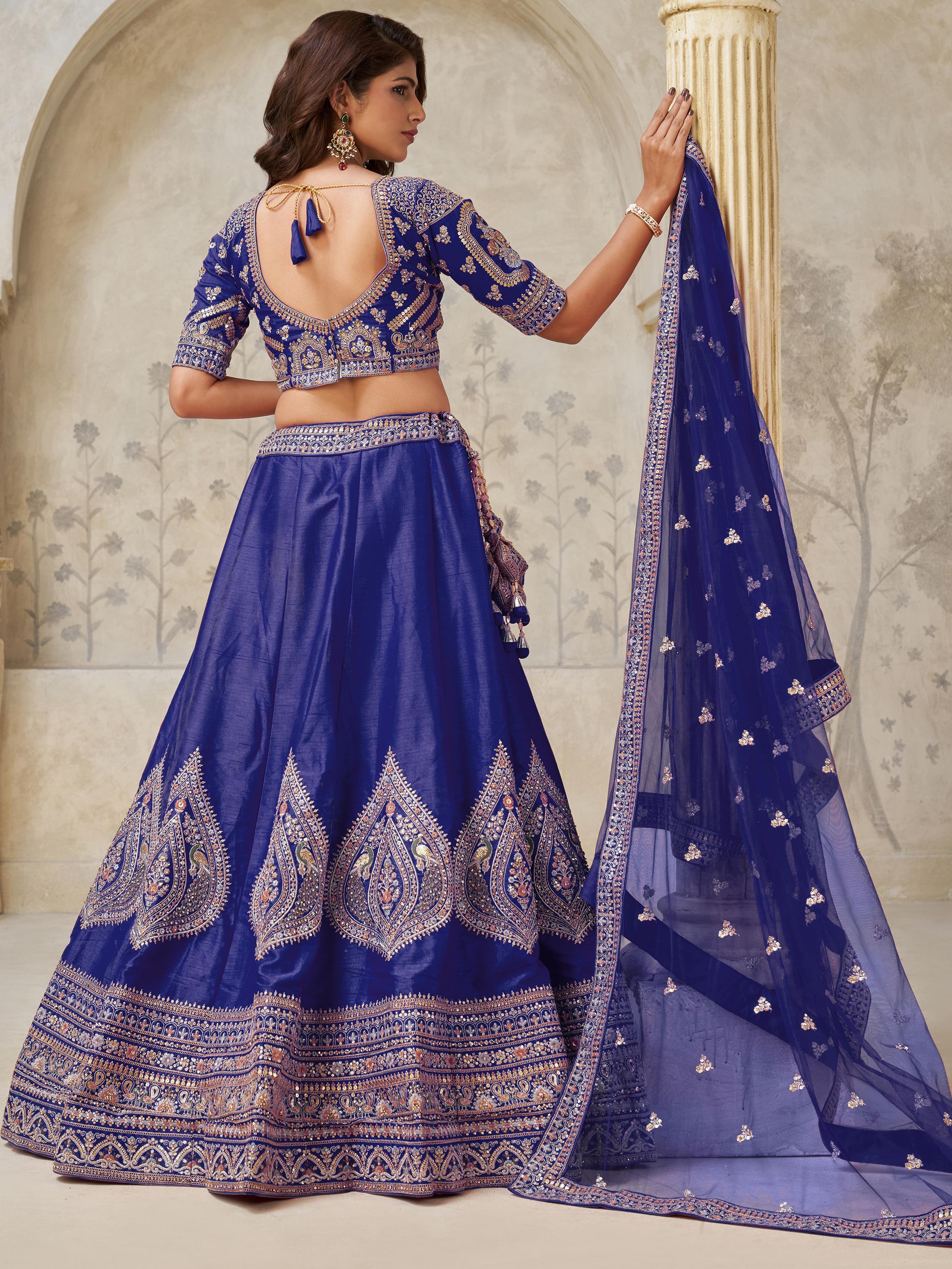 Royal Blue Classy Dori Work Silk Wedding Wear Lehenga Choli With Dupatta for Women