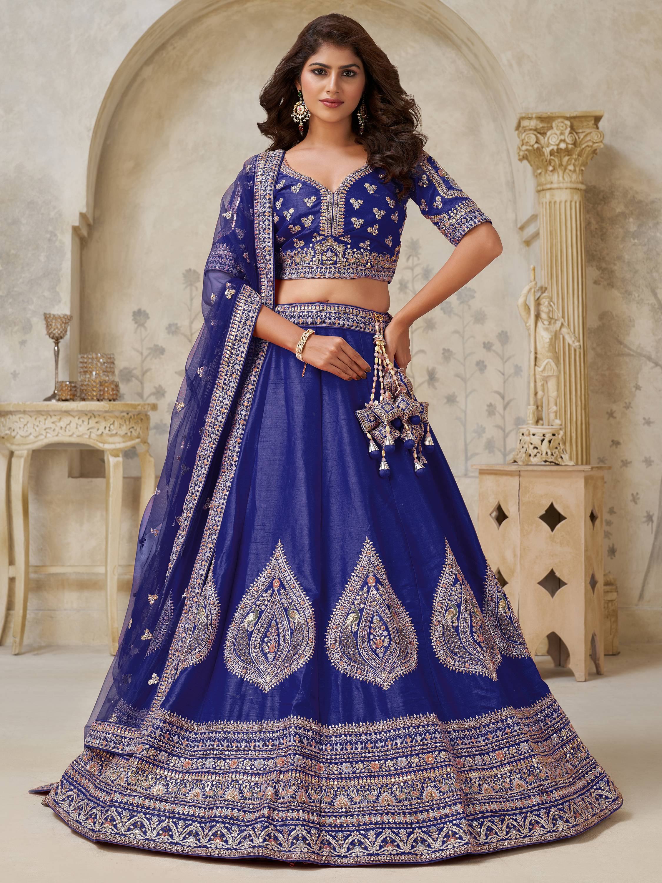 Royal Blue Classy Dori Work Silk Wedding Wear Lehenga Choli With Dupatta for Women