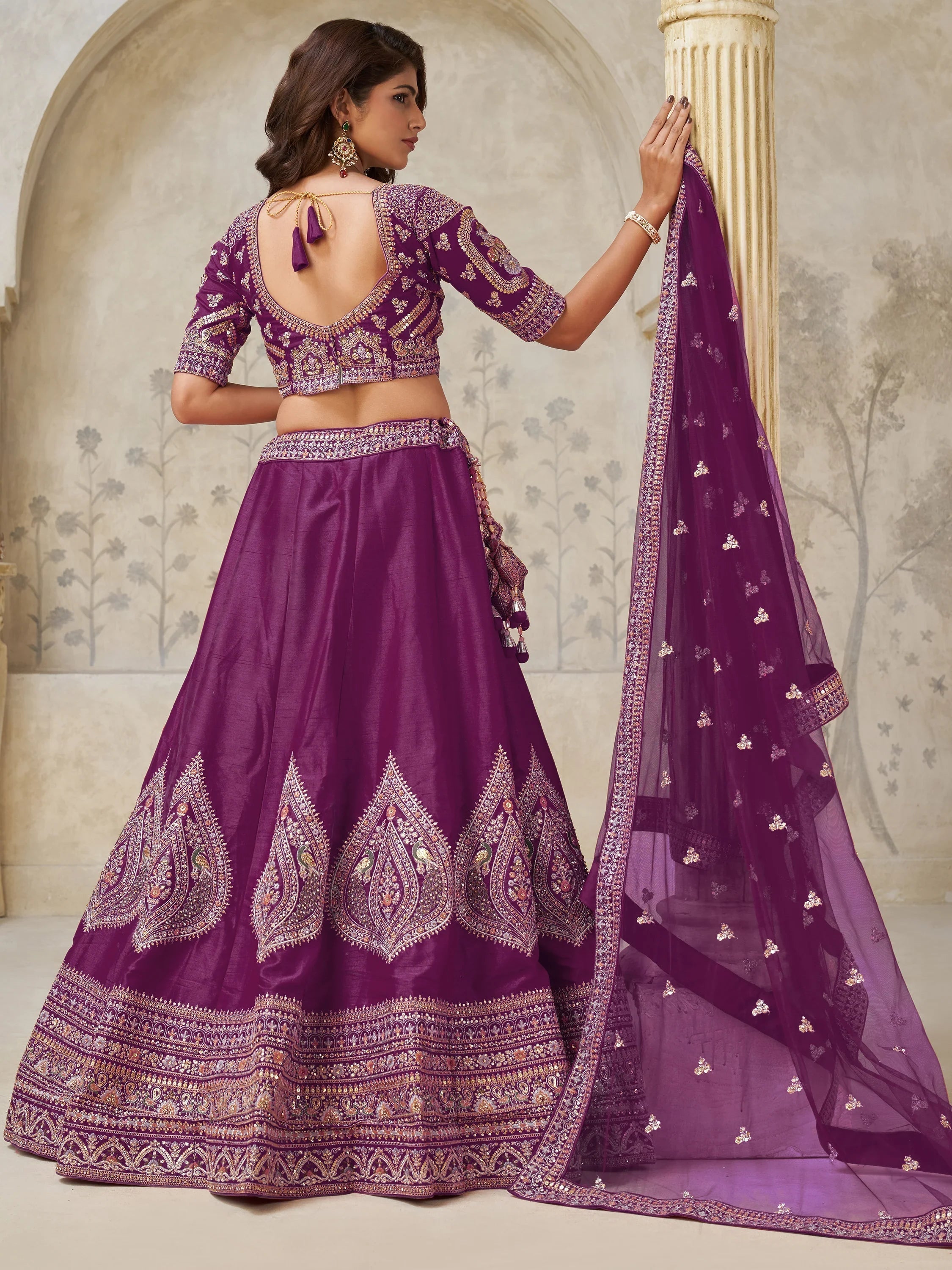 Wine Classy Dori Work Silk Wedding Wear Lehenga Choli With Dupatta for Women