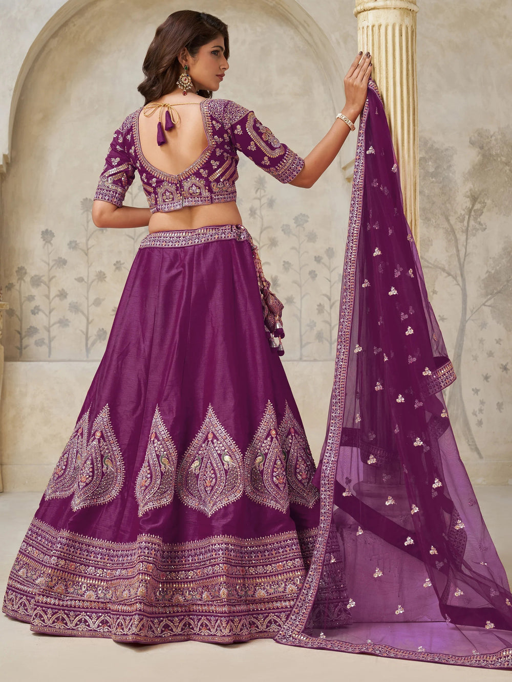 Wine Classy Dori Work Silk Wedding Wear Lehenga Choli With Dupatta for Women