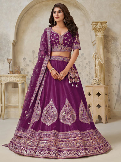 Wine Classy Dori Work Silk Wedding Wear Lehenga Choli With Dupatta for Women