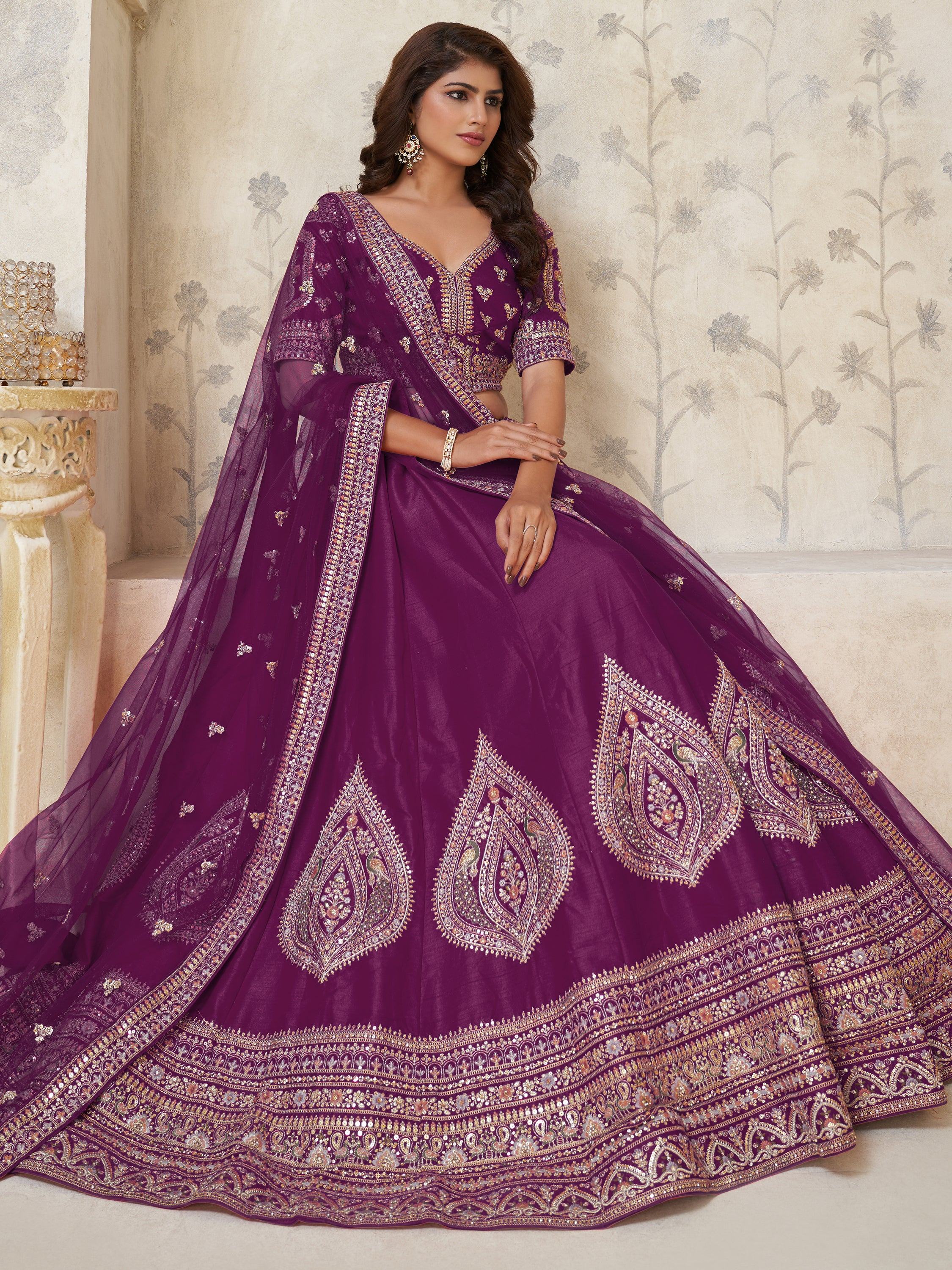 Wine Classy Dori Work Silk Wedding Wear Lehenga Choli With Dupatta for Women