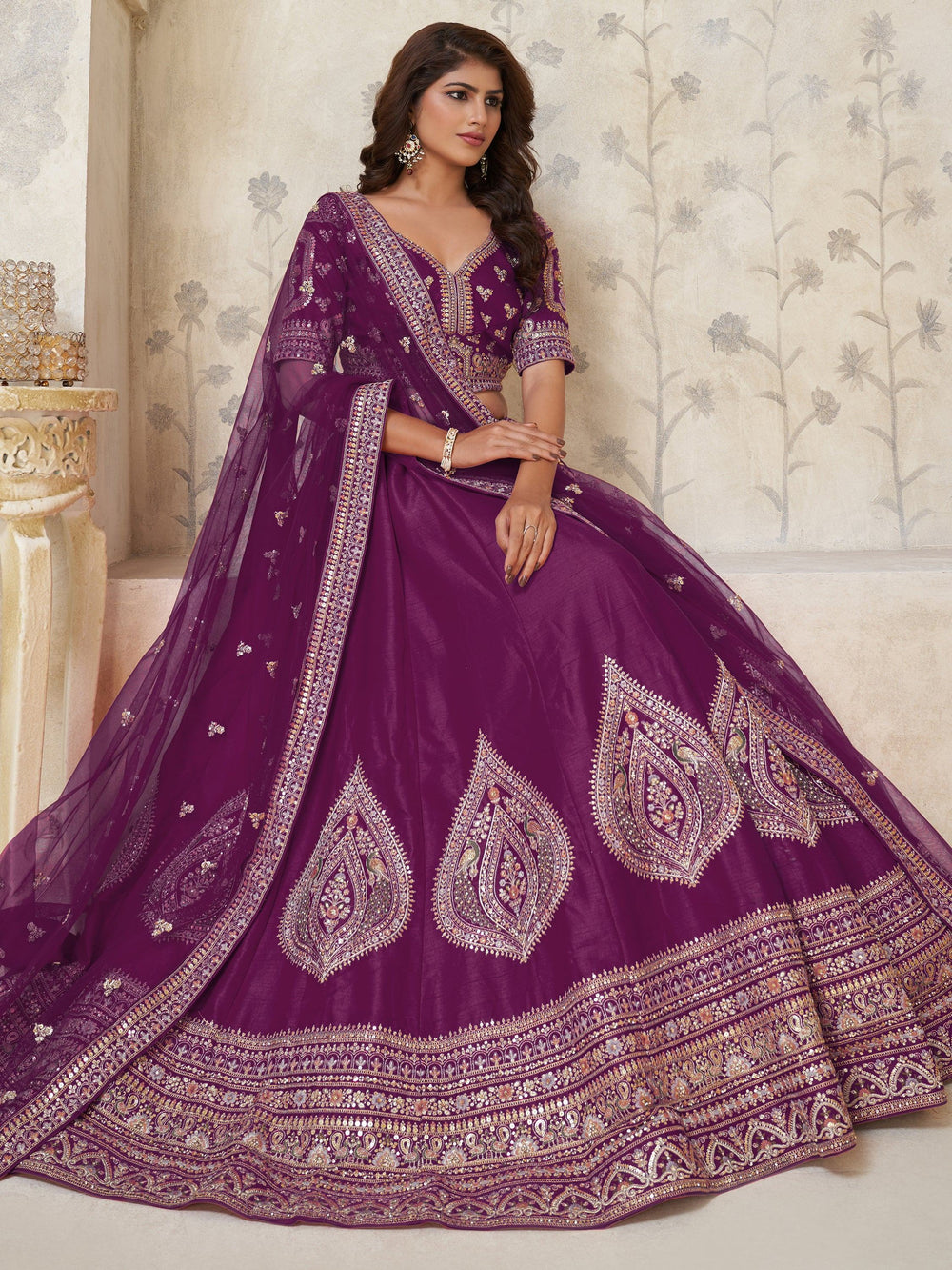 Wine Classy Dori Work Silk Wedding Wear Lehenga Choli With Dupatta for Women