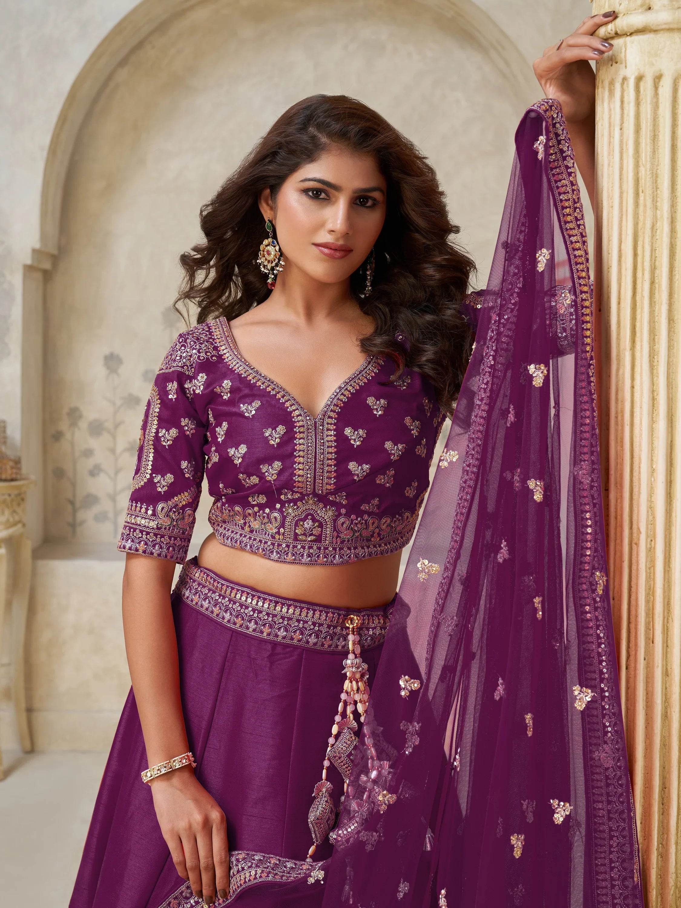 Wine Classy Dori Work Silk Wedding Wear Lehenga Choli With Dupatta for Women