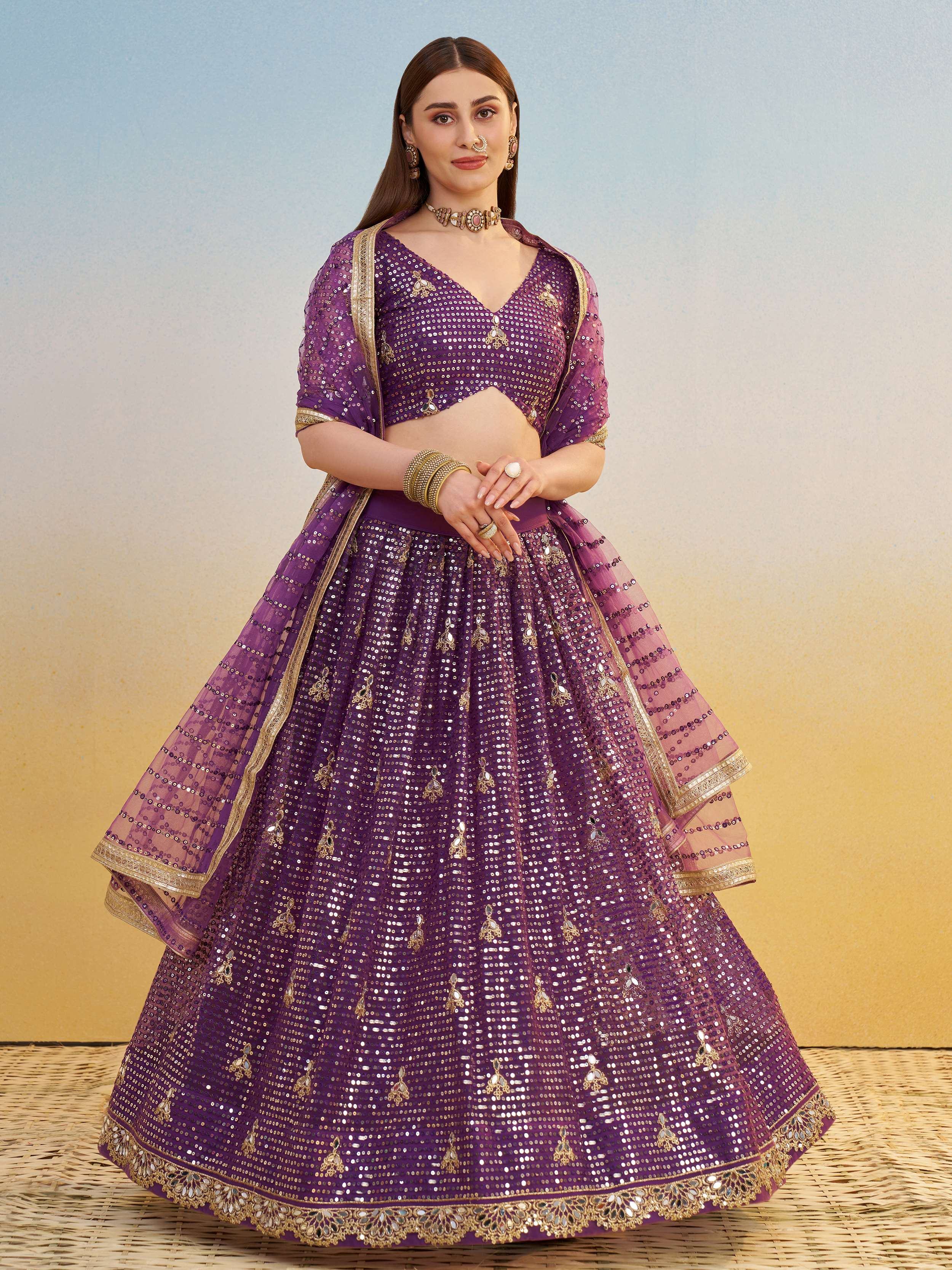 Rich Purple Net Embroidered Engagement Wear Lehenga Choli With Dupatta for Women