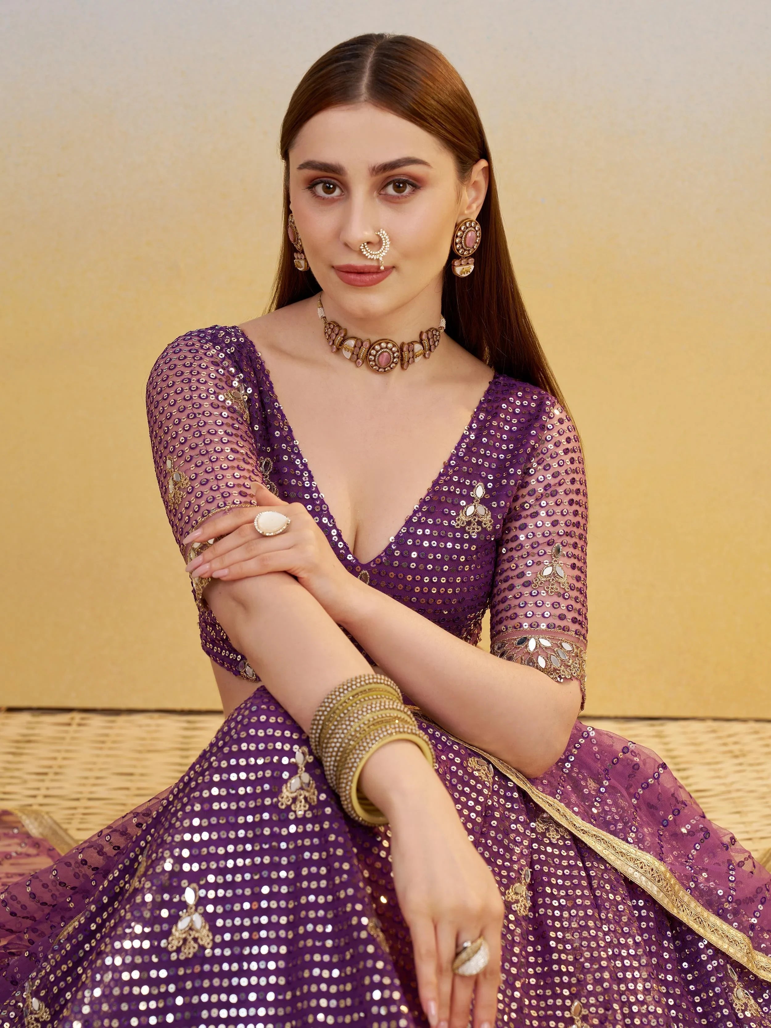 Rich Purple Net Embroidered Engagement Wear Lehenga Choli With Dupatta for Women