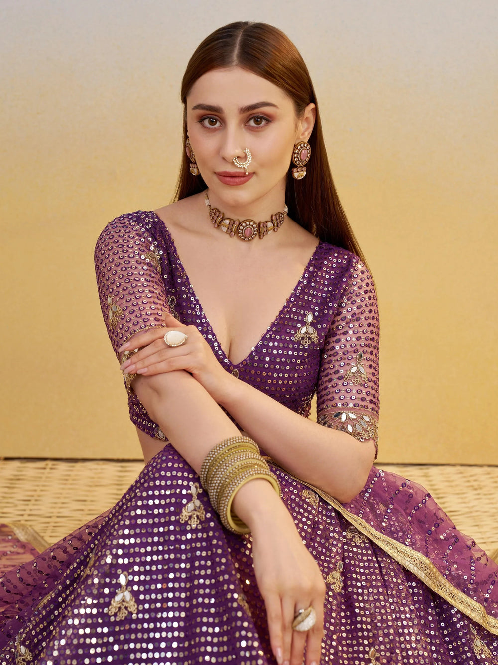 Rich Purple Net Embroidered Engagement Wear Lehenga Choli With Dupatta for Women