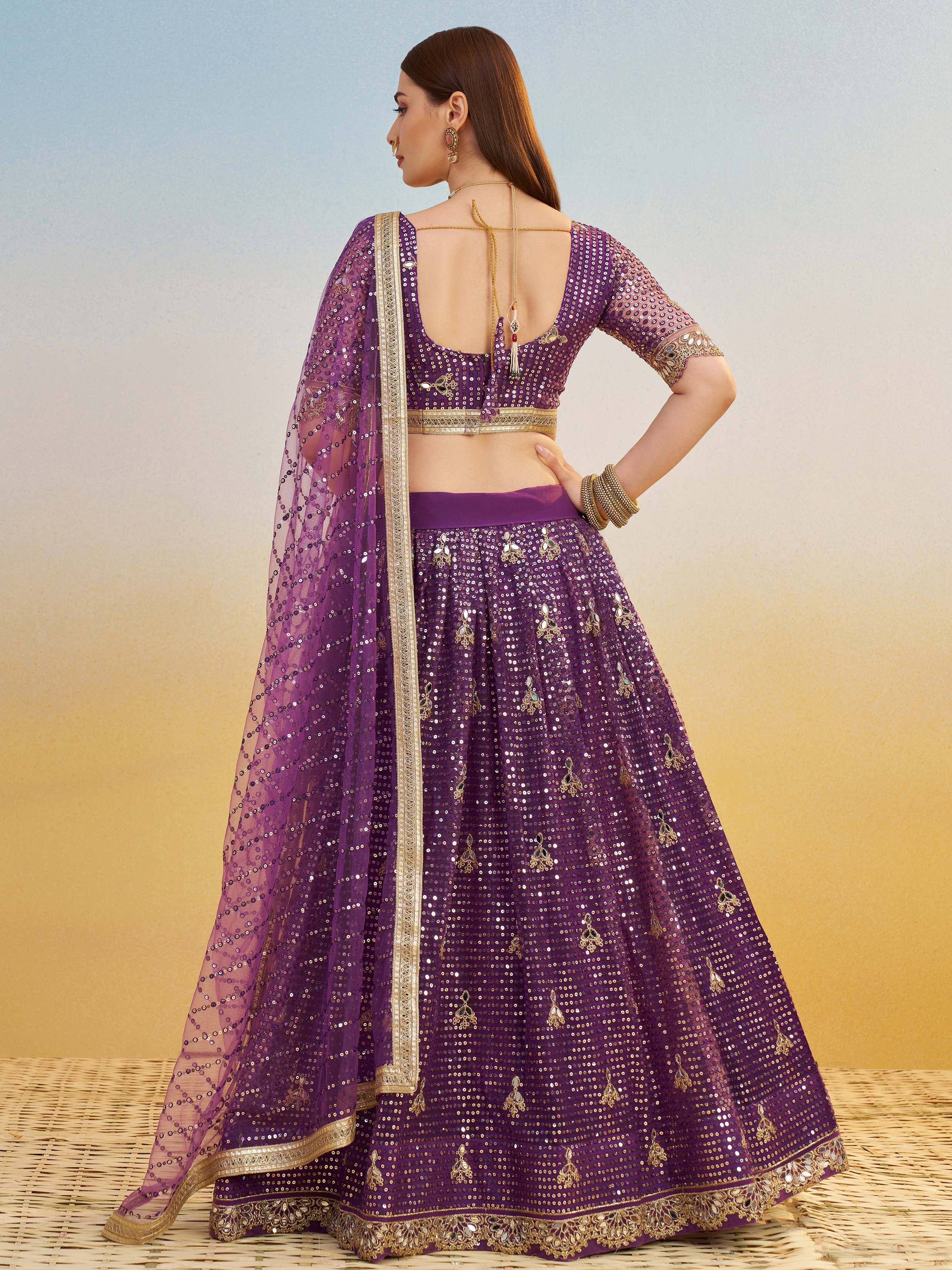 Rich Purple Net Embroidered Engagement Wear Lehenga Choli With Dupatta for Women