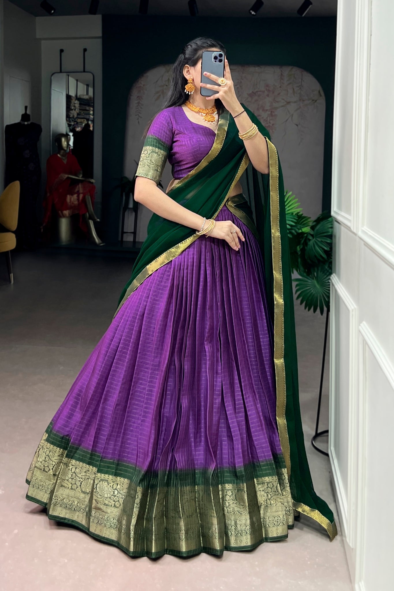 Purple Zari Weaving Embroidered Festive Lehenga Choli for Women