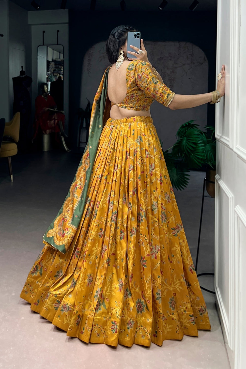 Attractive Tassar Silk Printed Lehenga Choli Set - Zimonza