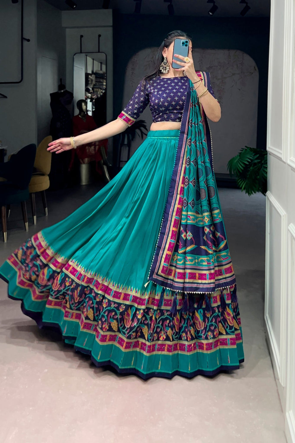 Pink Printed Tasar Silk Festive Lehenga Choli for Women