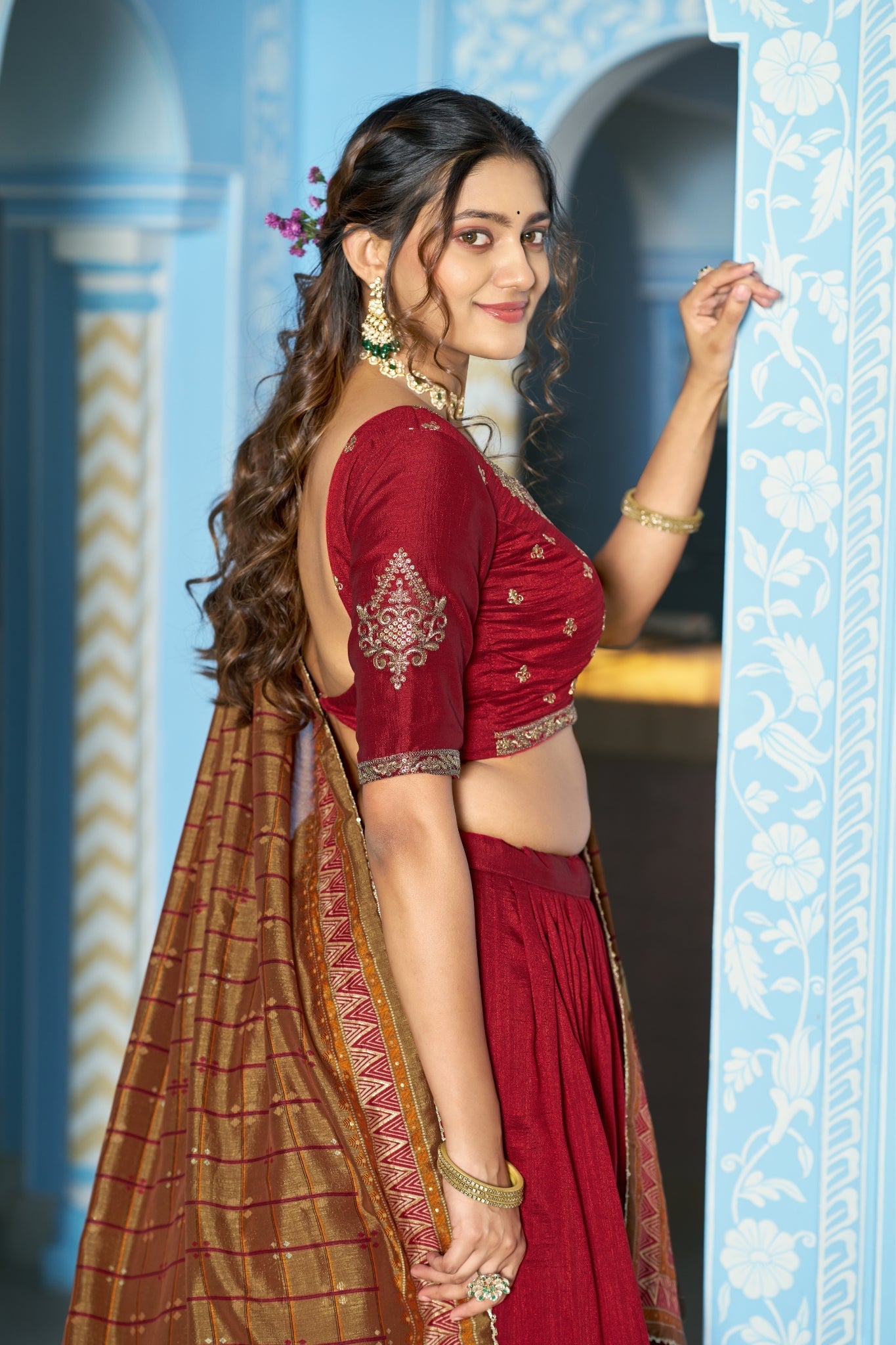 Stunning Vichitra Silk Embroidery Sequins Worked Lehenga Choli Set - Zimonza
