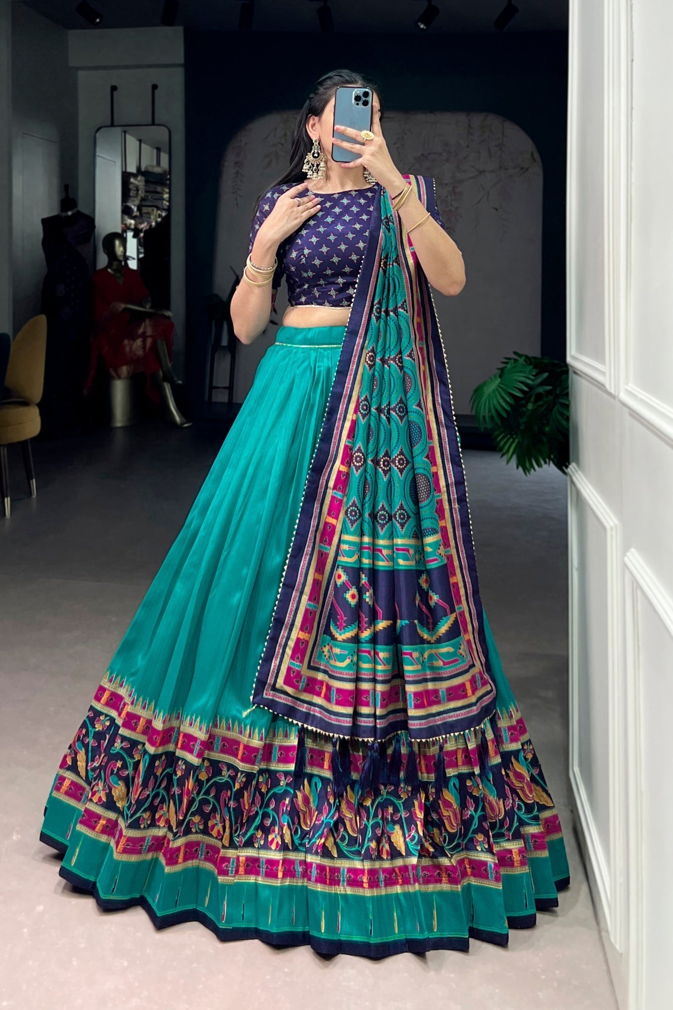 Pink Printed Tasar Silk Festive Lehenga Choli for Women
