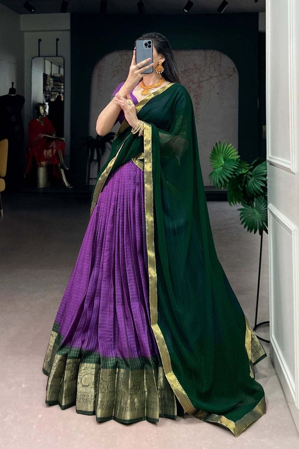 Purple Zari Weaving Embroidered Festive Lehenga Choli for Women