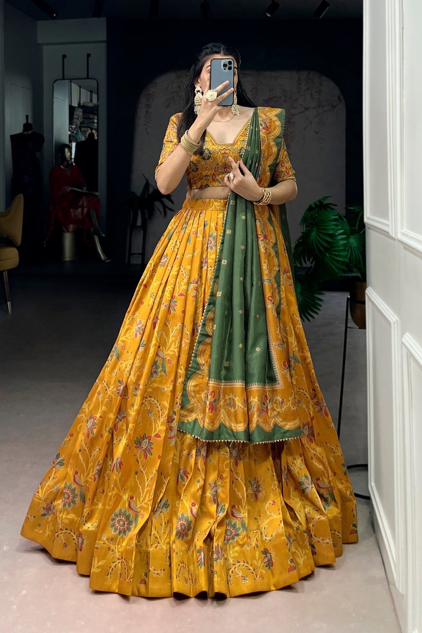 Attractive Tassar Silk Printed Lehenga Choli Set - Zimonza