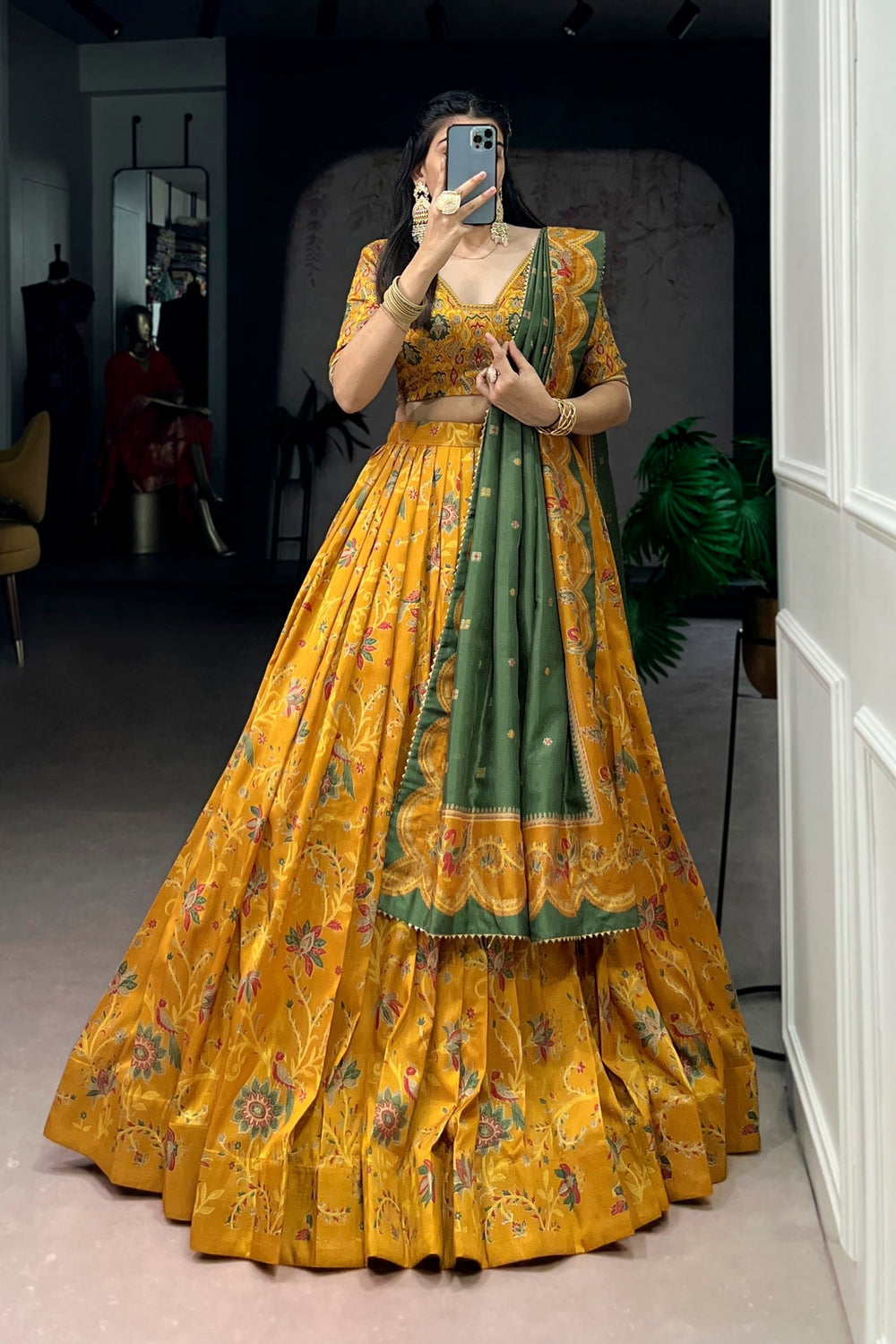 Attractive Tassar Silk Printed Lehenga Choli Set - Zimonza