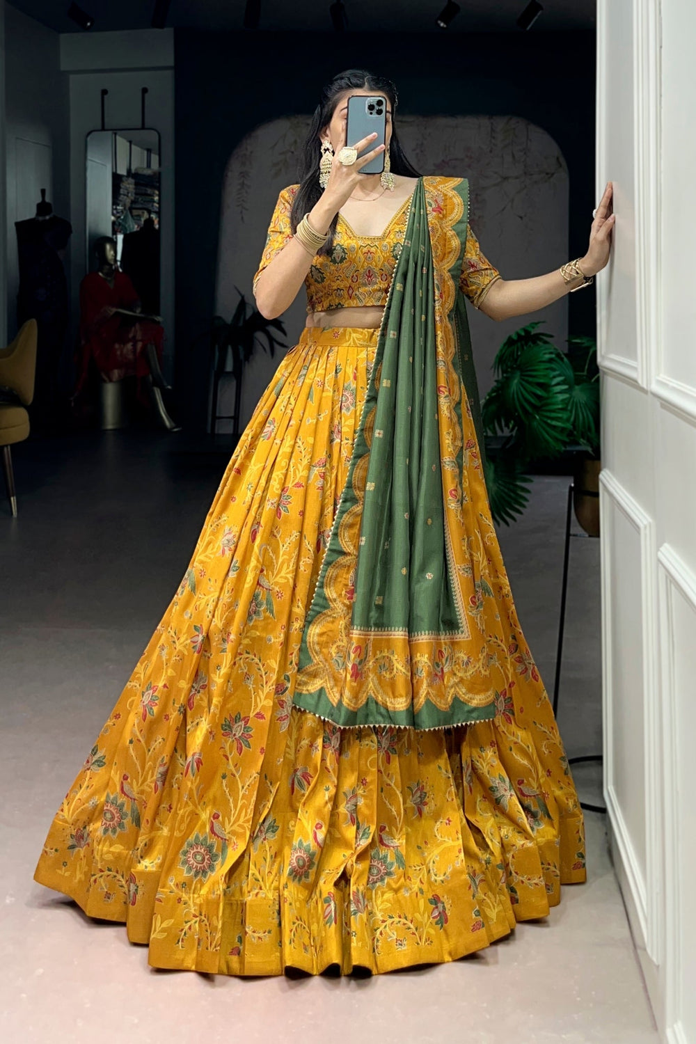 Attractive Tassar Silk Printed Lehenga Choli Set - Zimonza