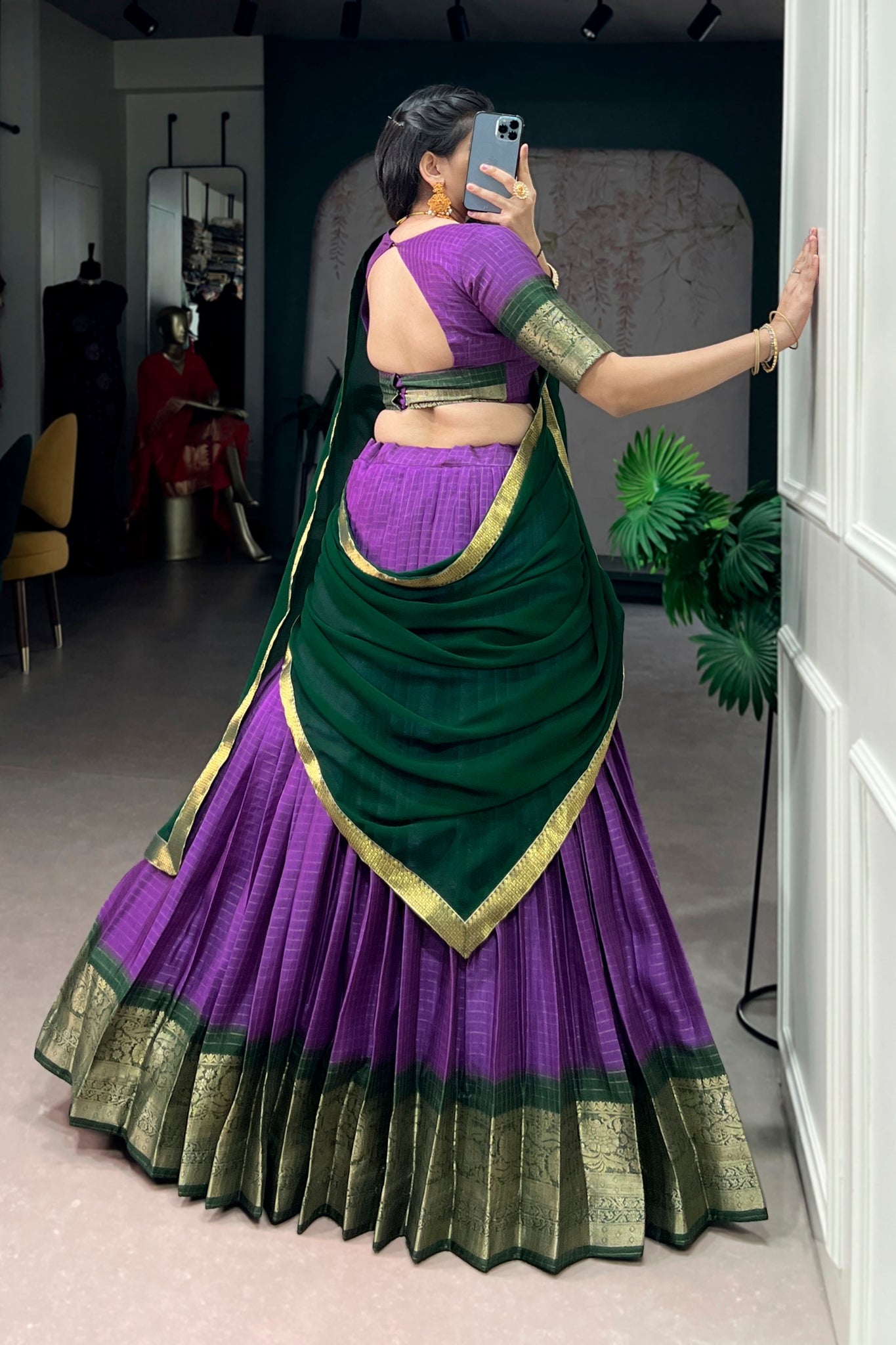 Purple Zari Weaving Embroidered Festive Lehenga Choli for Women