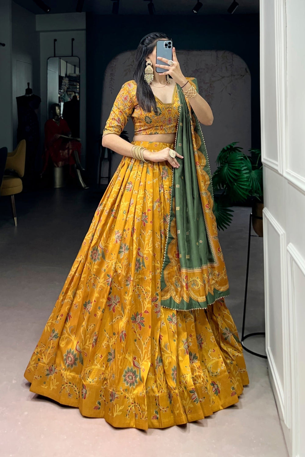 Attractive Tassar Silk Printed Lehenga Choli Set - Zimonza