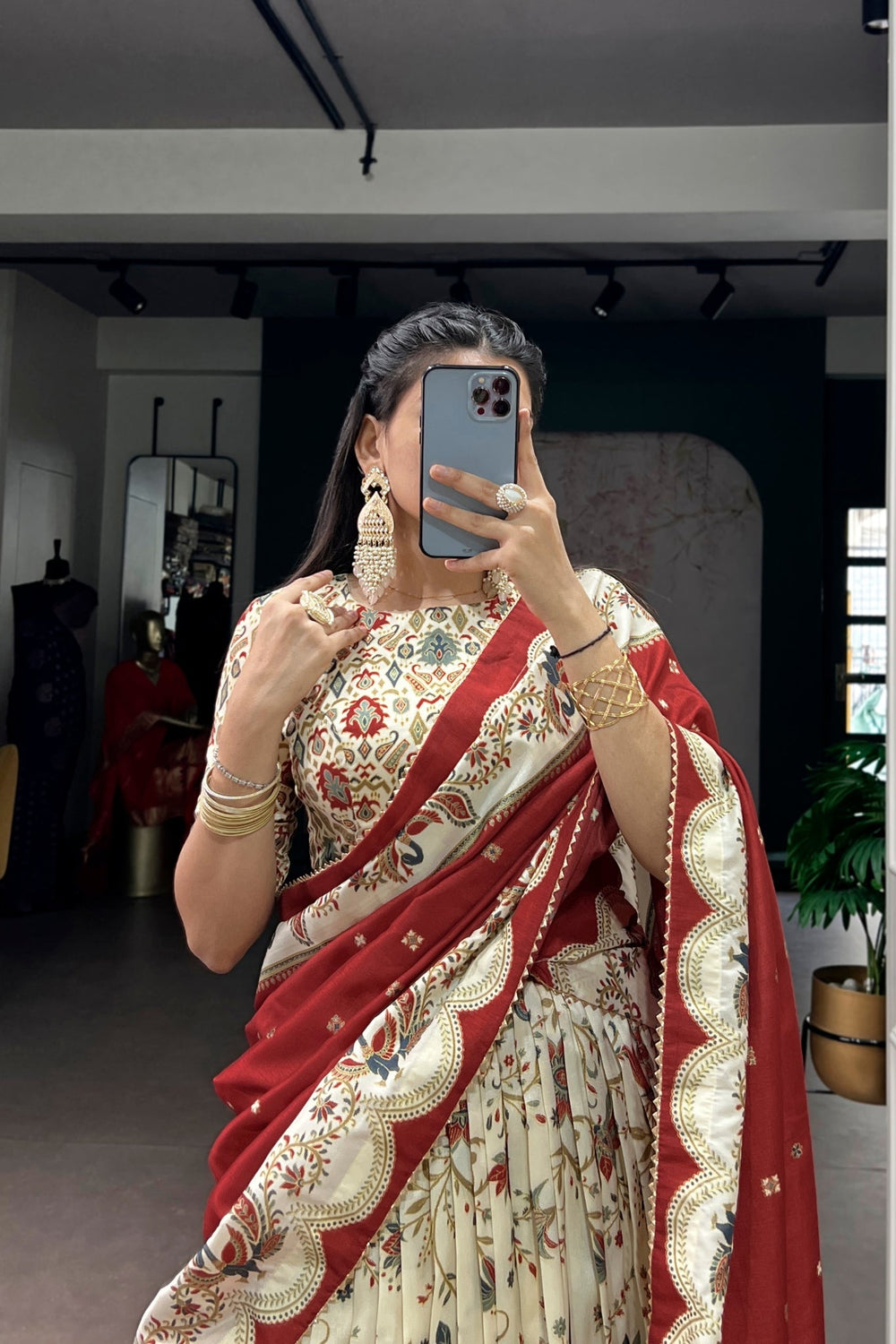 Attractive Tassar Silk Printed Lehenga Choli Set - Zimonza