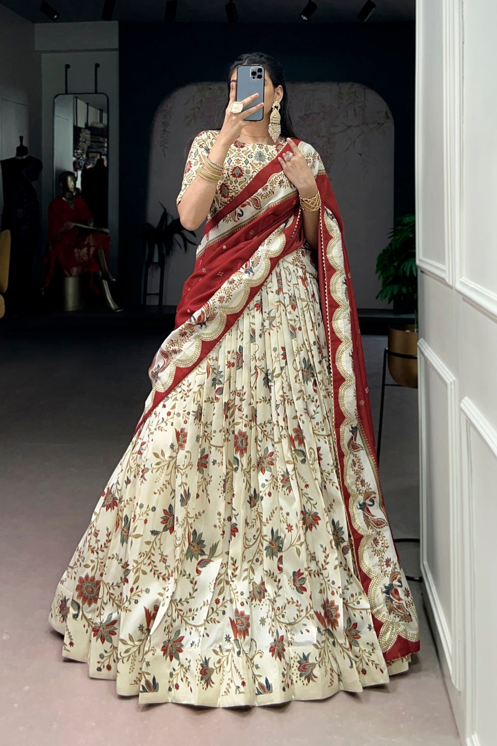 Attractive Tassar Silk Printed Lehenga Choli Set - Zimonza
