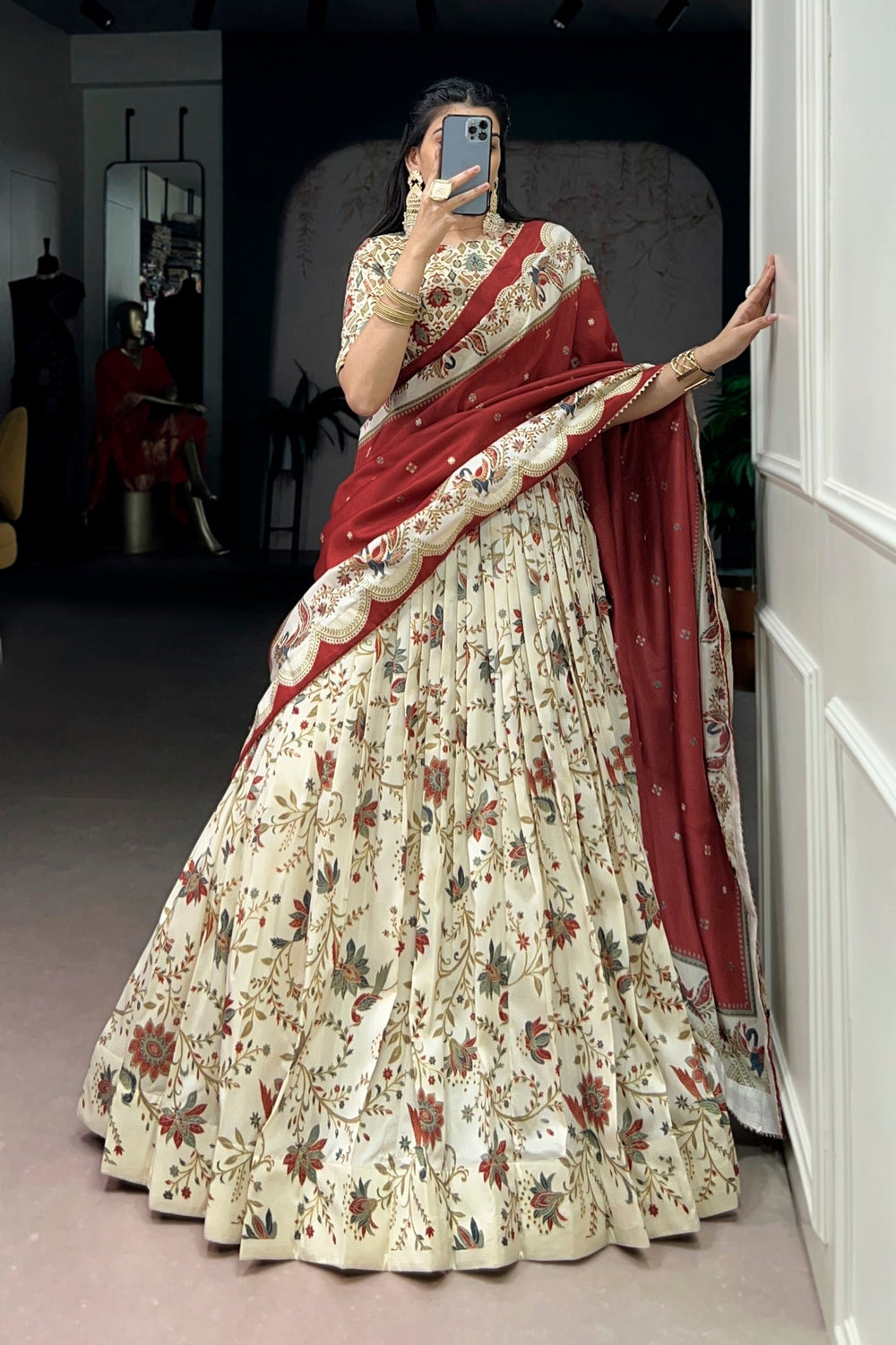 Attractive Tassar Silk Printed Lehenga Choli Set - Zimonza
