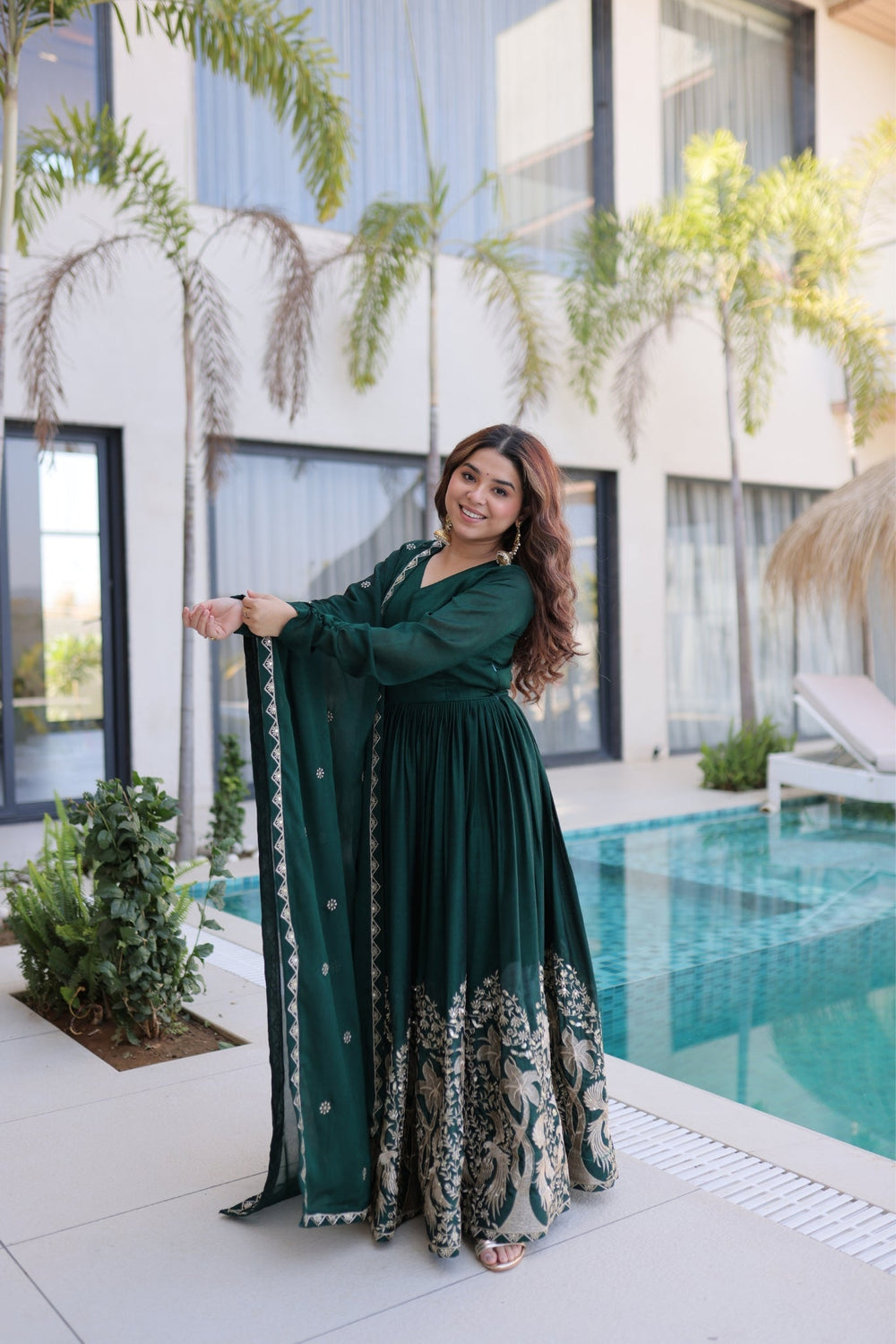 Green Rangoli Crush Sequins Multi Embroidery Anarkali Suit for Women