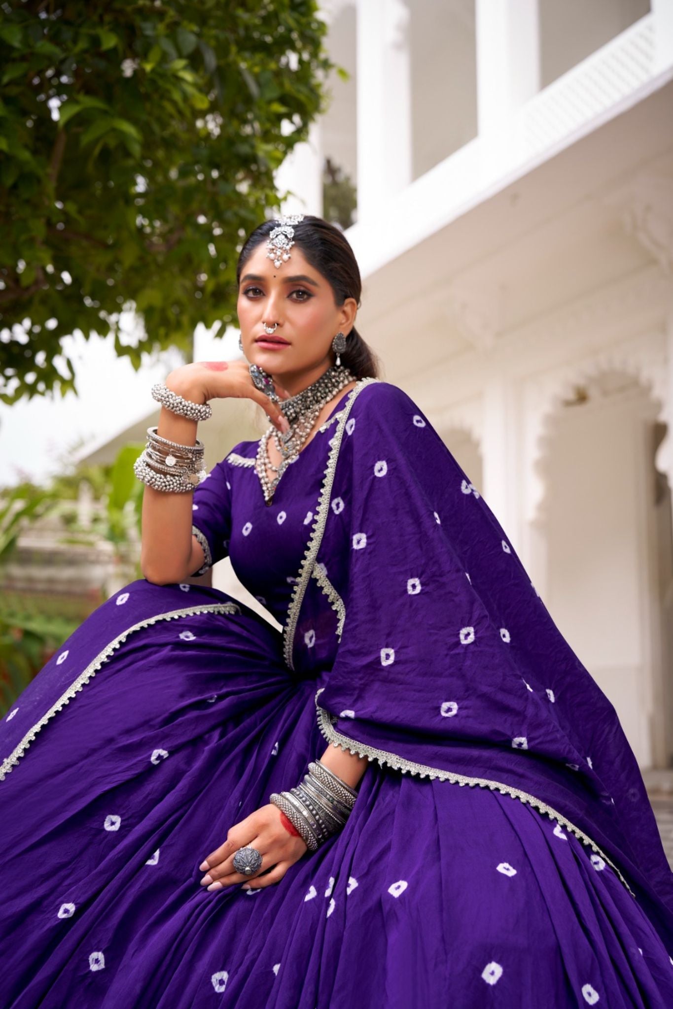 Purple Traditional Bandhej Print Pure Chanderi Beautiful lehenga Choli
