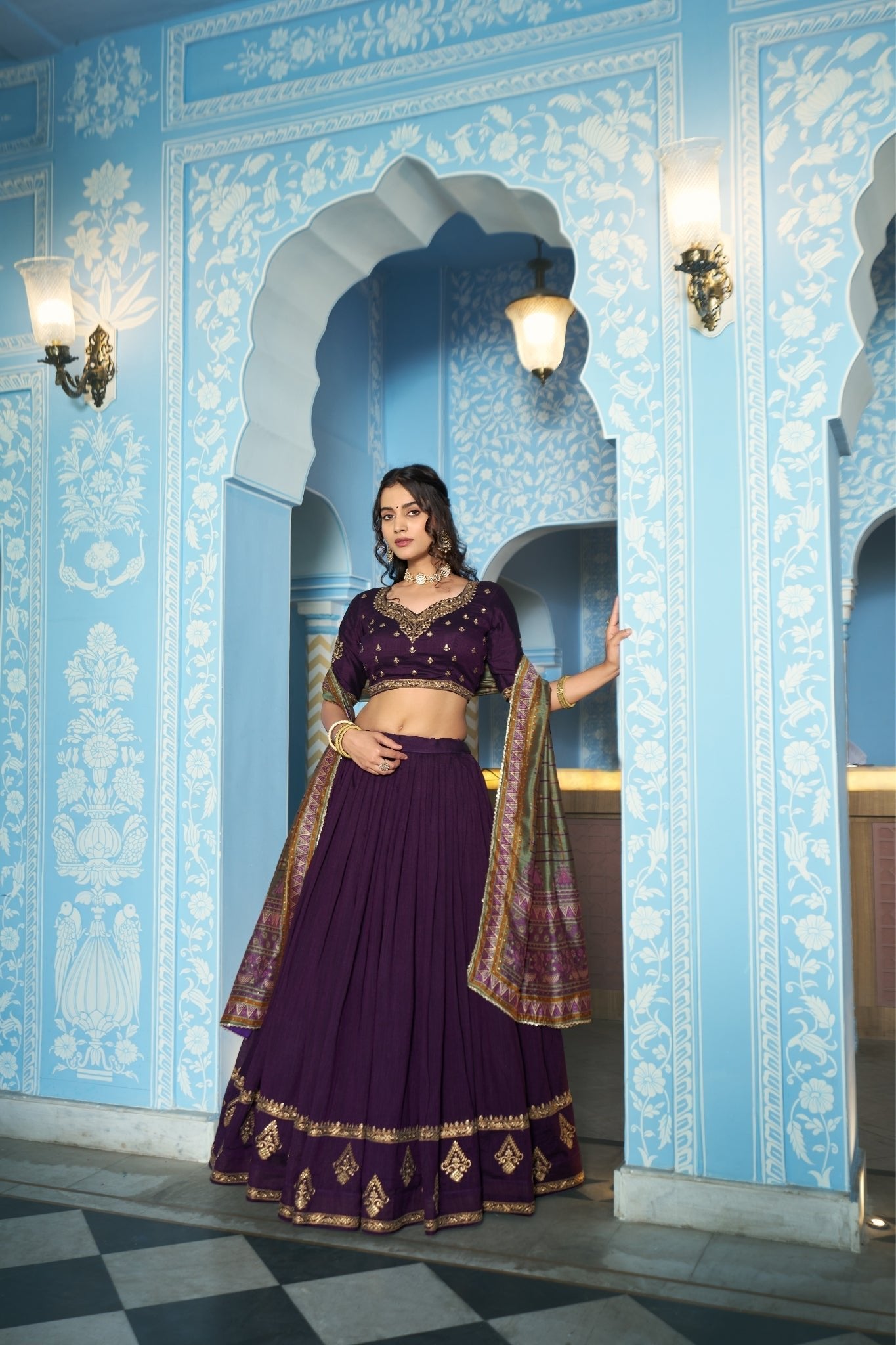 Stunning Vichitra Silk Embroidery Sequins Worked Lehenga Choli Set - Zimonza