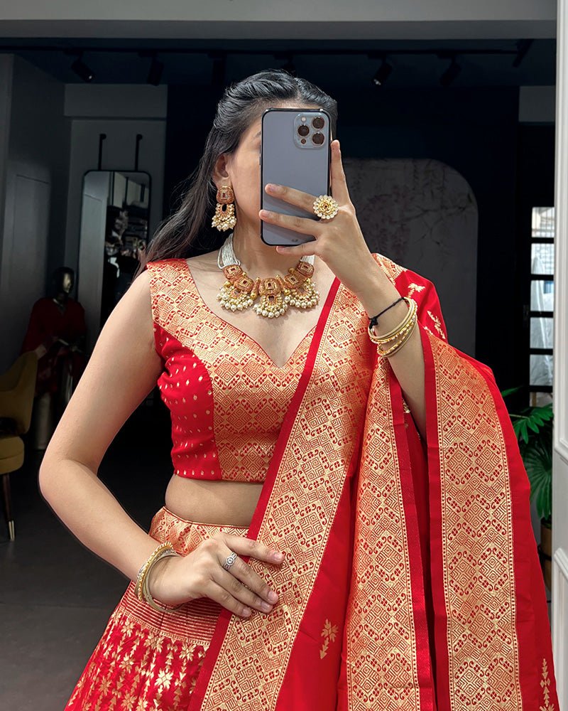 Banarasi Silk Zari Weaving Worked Designer Lehenga Choli - Zimonza