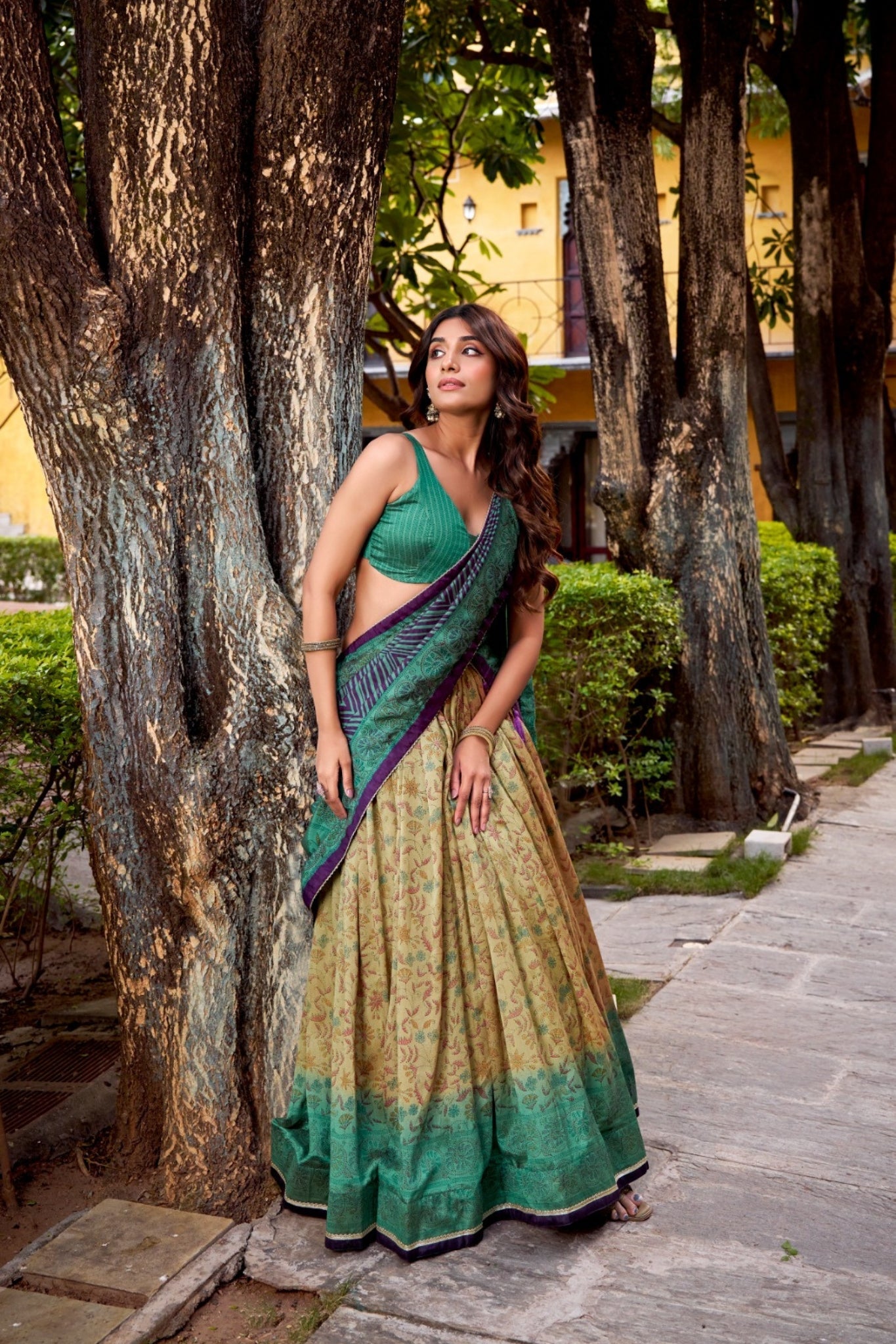 Firozi Heritage Inspired Vichitra Silk Printed Luxury Lehenga Set With Elegant Flare