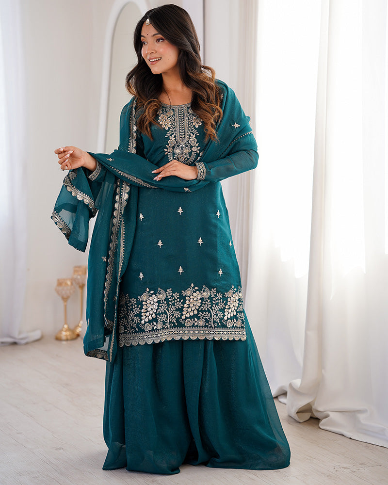 Classy Rani Crunchy Silk Embroidered Palazzo Suit for Women