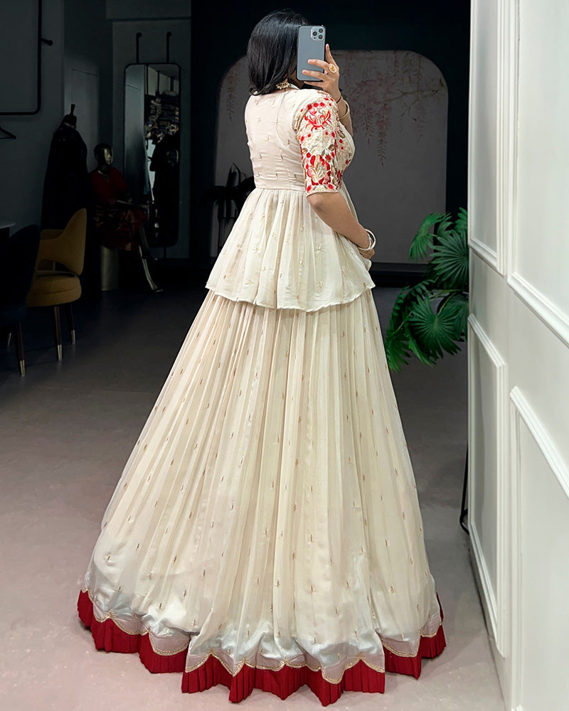 Off-White Chocolate Silk Embroidered Lehenga Choli for Women