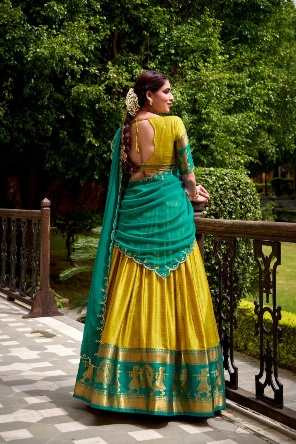 Yellow Poly Cotton Zari Weaving Work Beautiful Lehenga Choli