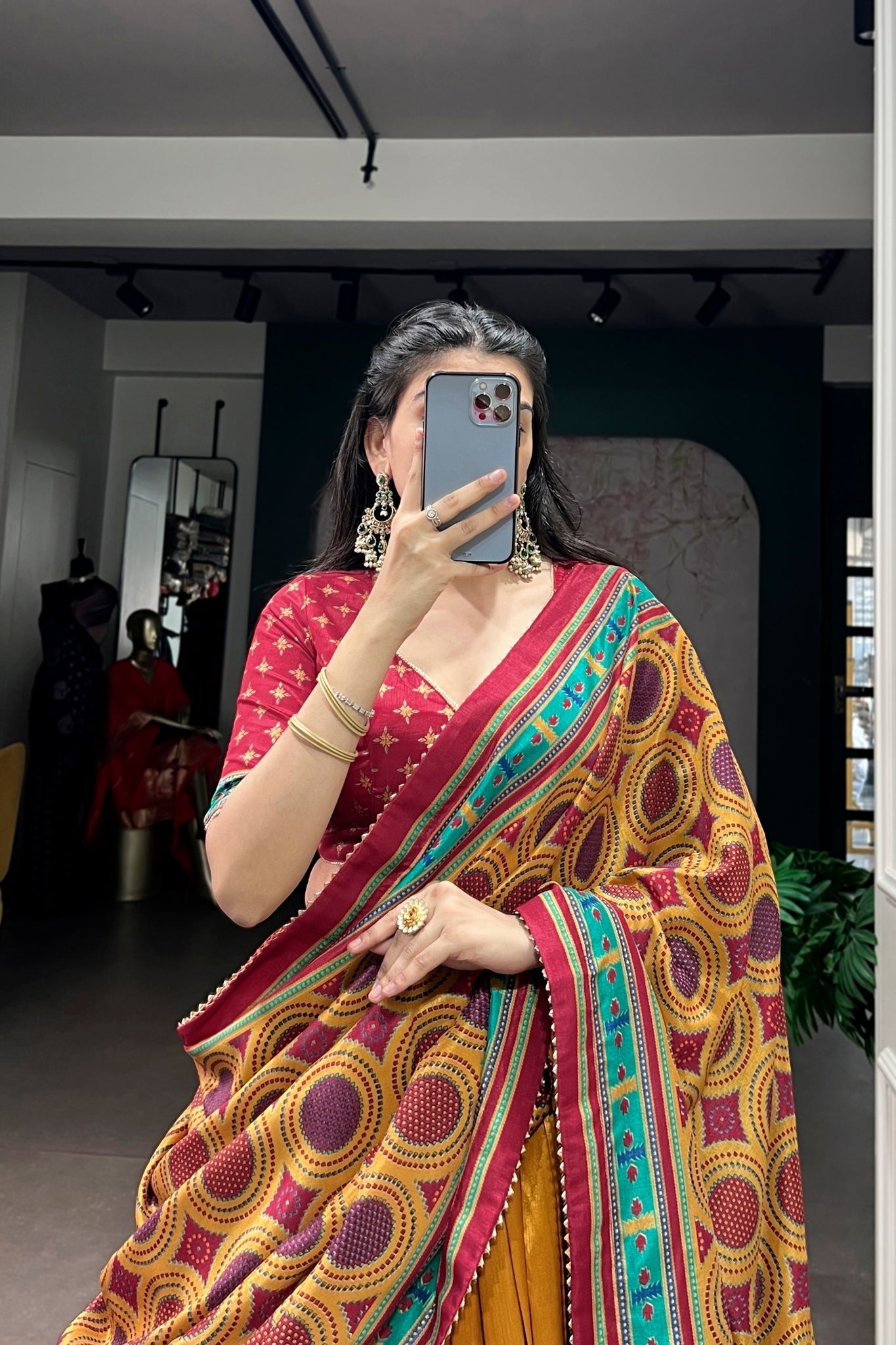 Mustard Printed Tasar Silk Festive Lehenga Choli for Women