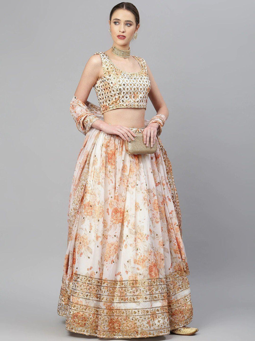 Organza lehenga choli with sequin embellishment and floral embroidery for wedding and festive wear