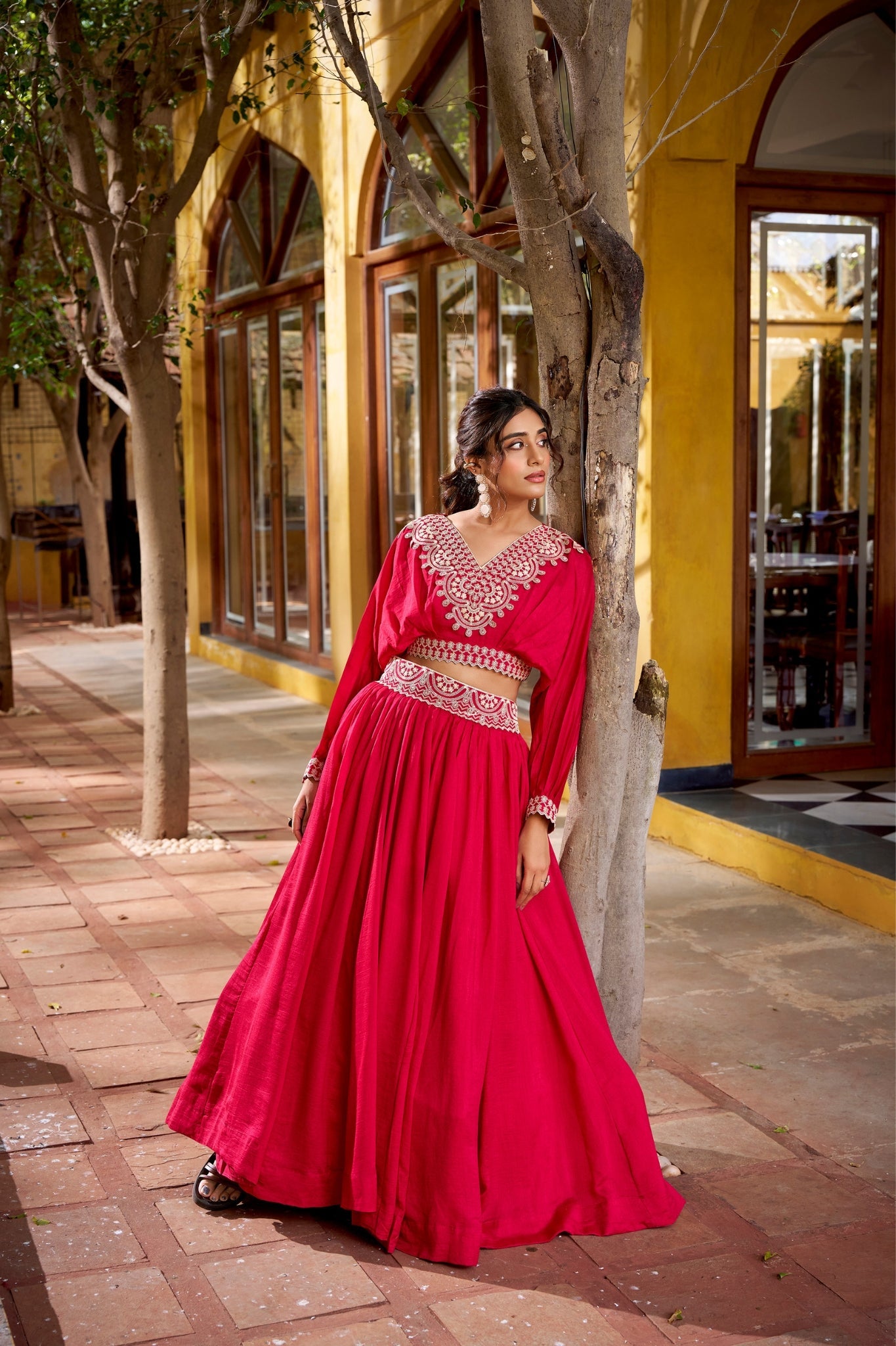 Pink Designer Vichitra Silk Thread Embroidered Lehenga Co Ord Set