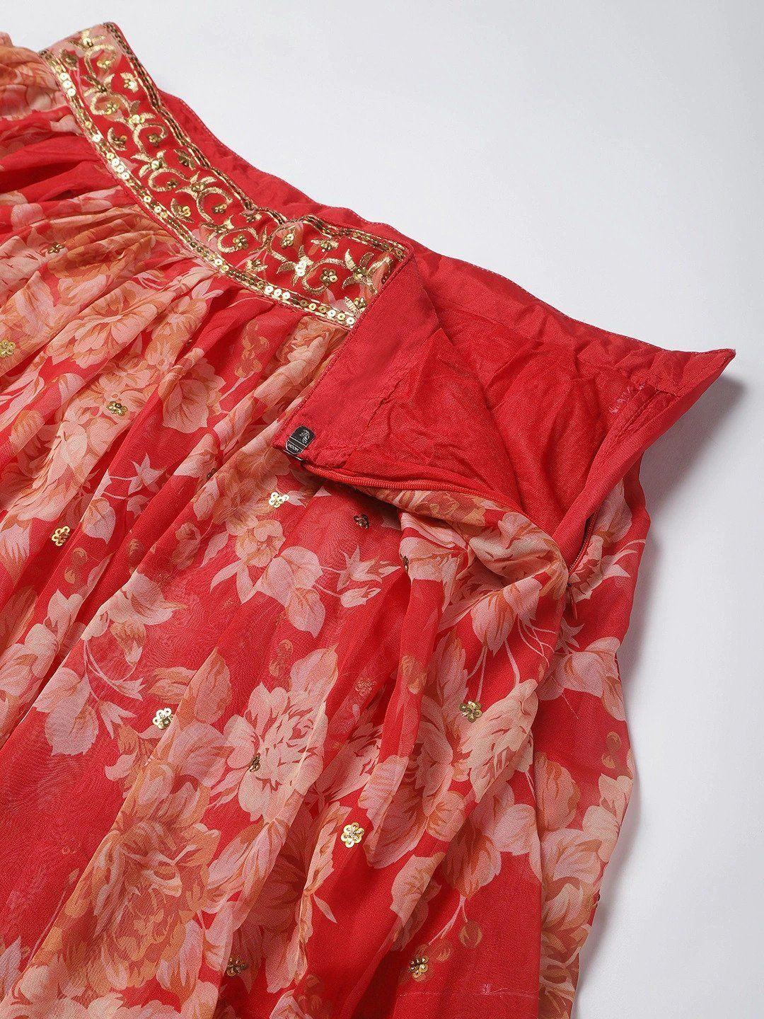Red & Gold-Toned Embellished Sequinned Wedding Wear Lehenga Choli