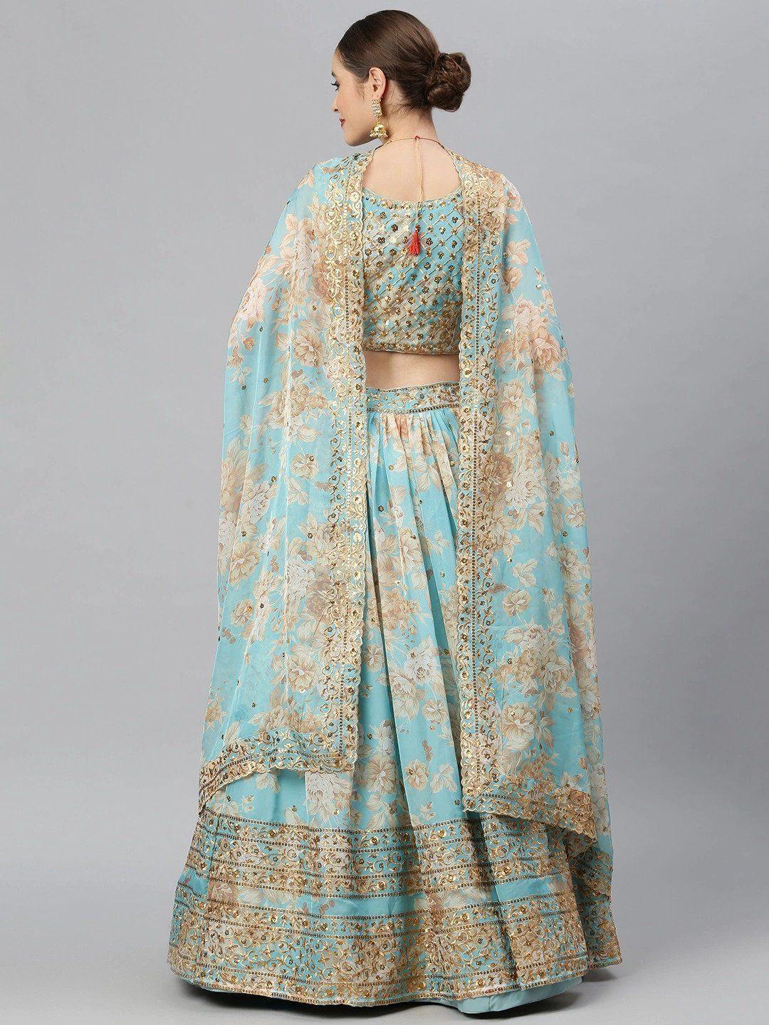 Organza lehenga choli with sequin embellishment and floral embroidery for wedding occasions