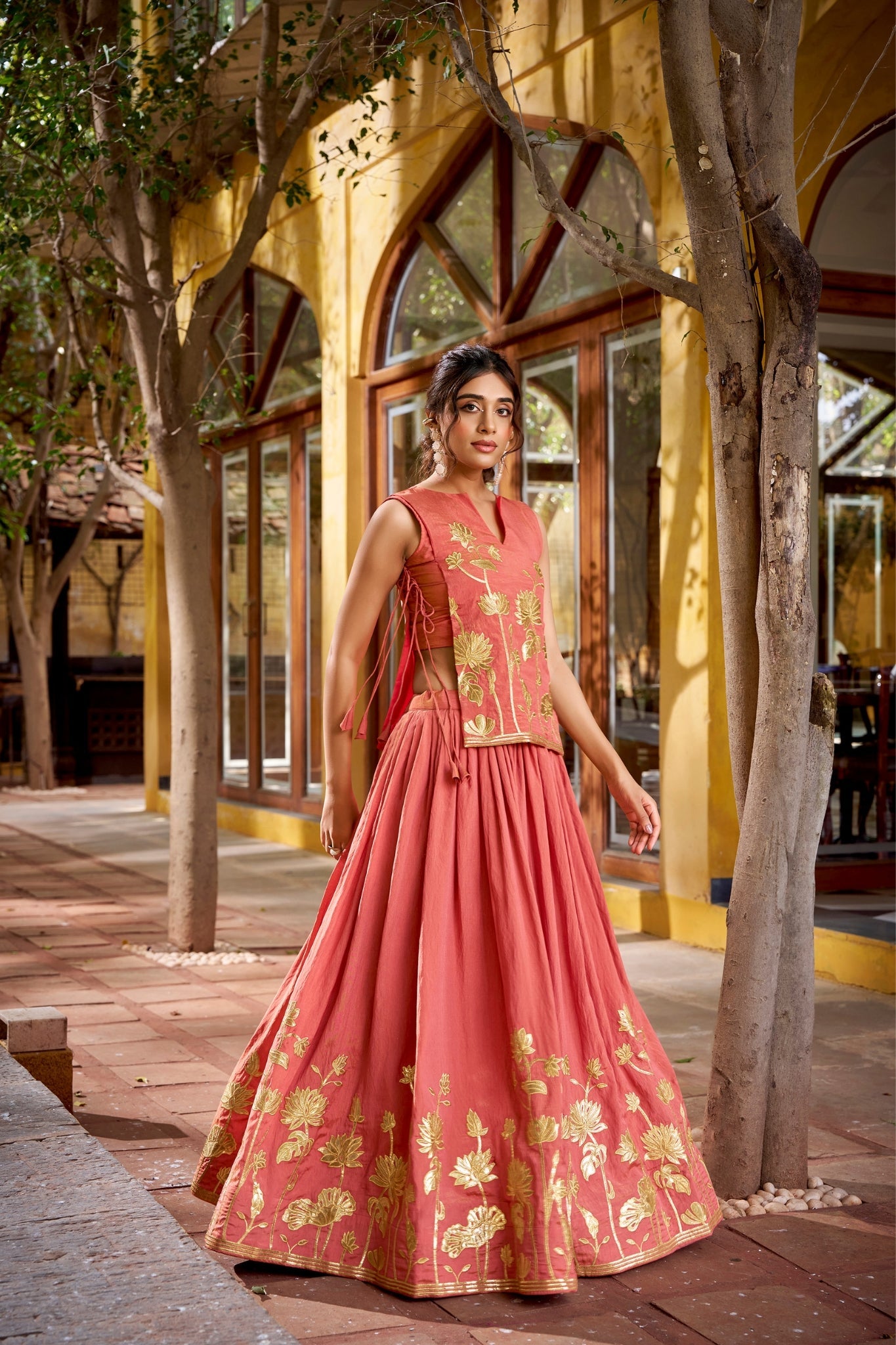 Salmon Pure Shimmer Embroidered Lehenga Co-Ord Set