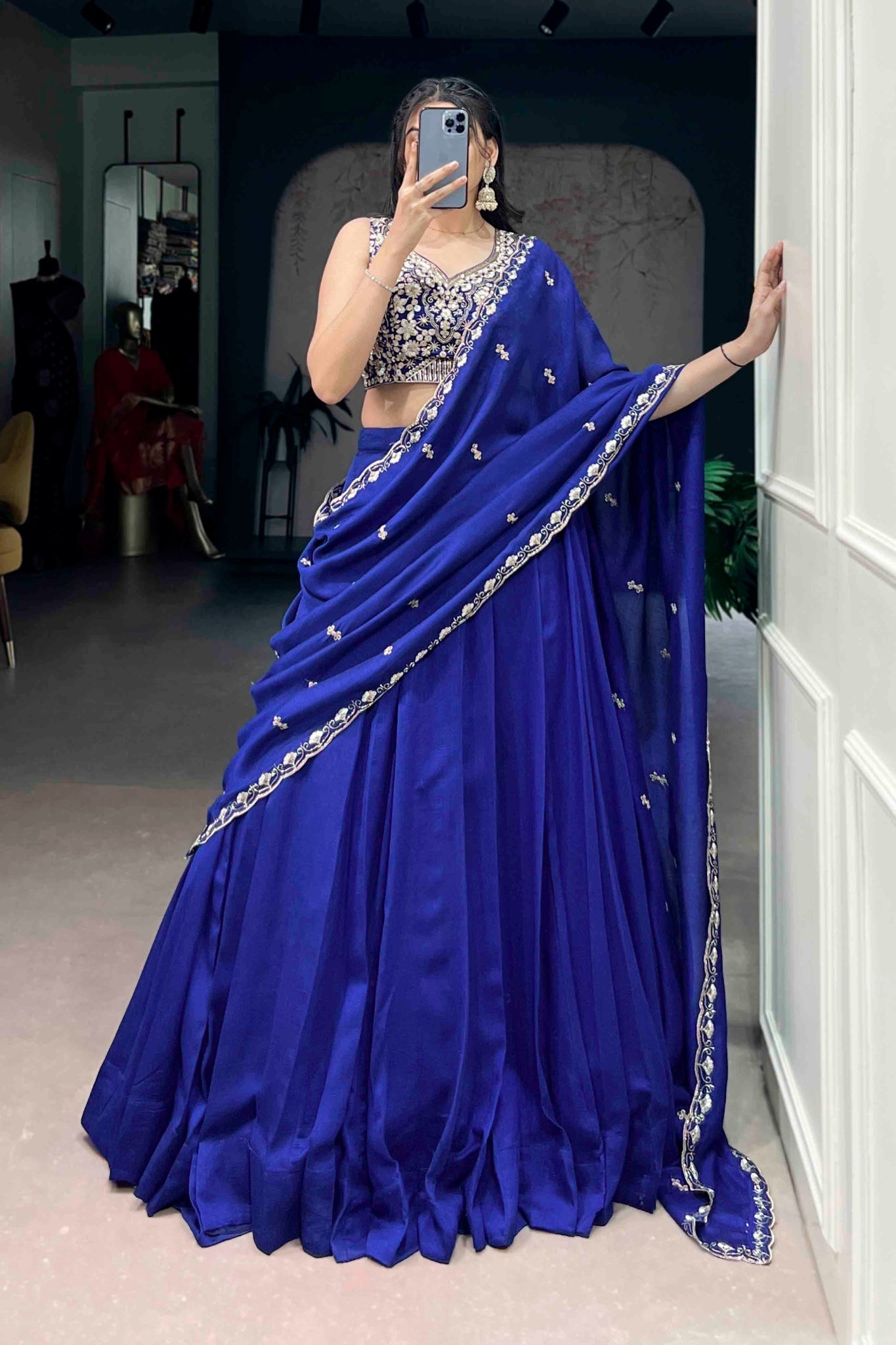Royal Blue Kashmiri Heavy Embroidered Wedding Lehenga Choli for Women