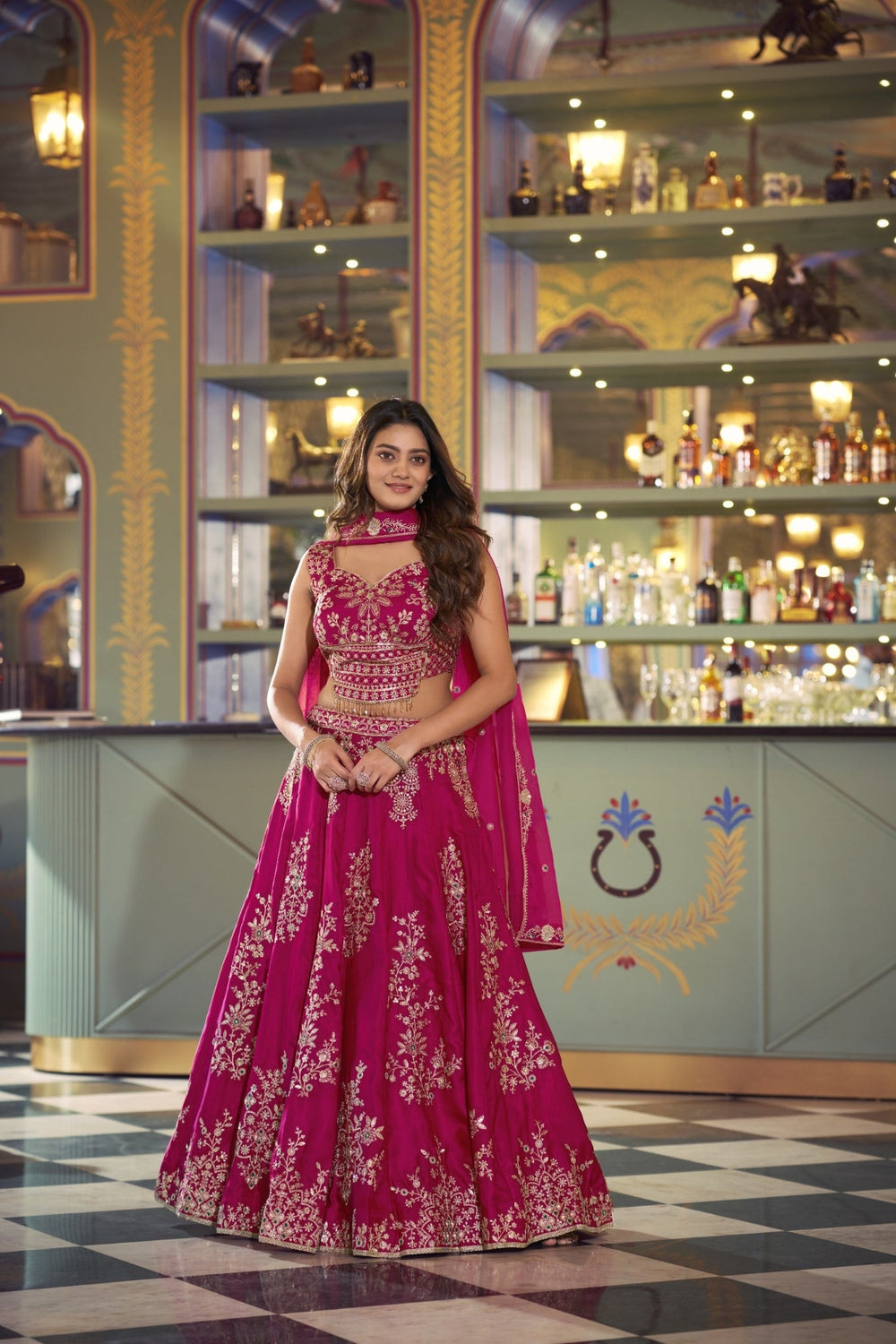 Pink Sequins Embroidered Wedding Lehenga Choli